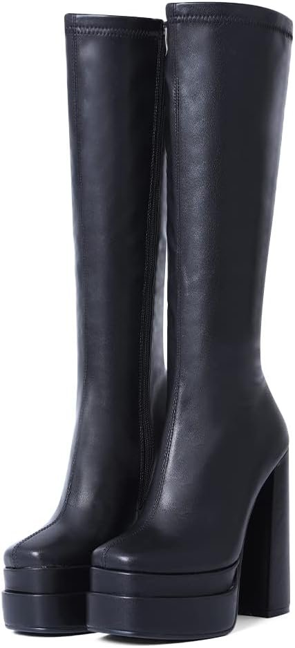 Knee-High Platform Boots: Square Toe & Chunky Heels
