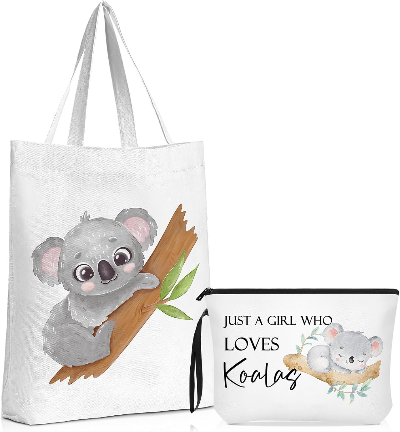 Cute Koala Bag Set: Tote & Pouch for Travel & Organization