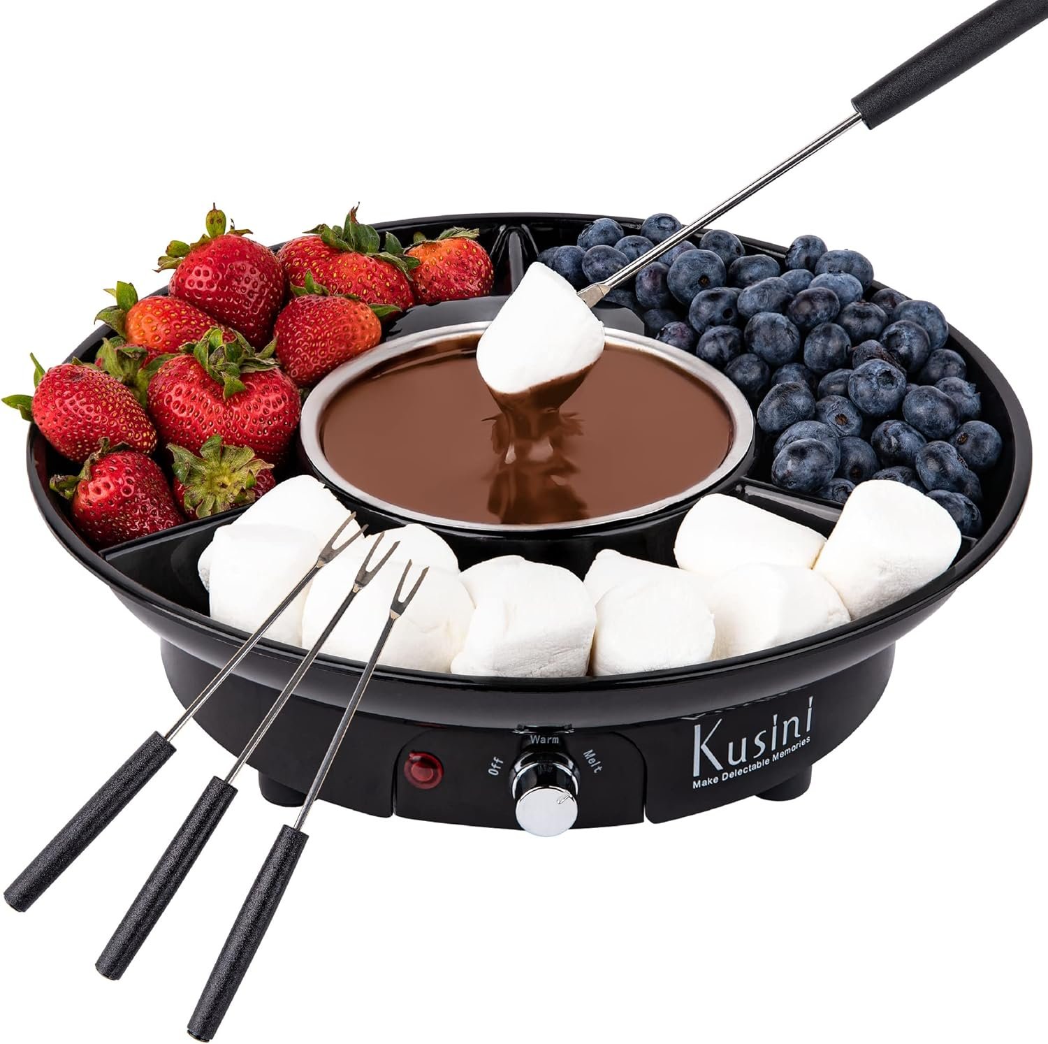 Perfect Fondue Pot Set for Chocolate & Cheese - 4 Skewers, Trays & Temperature Control