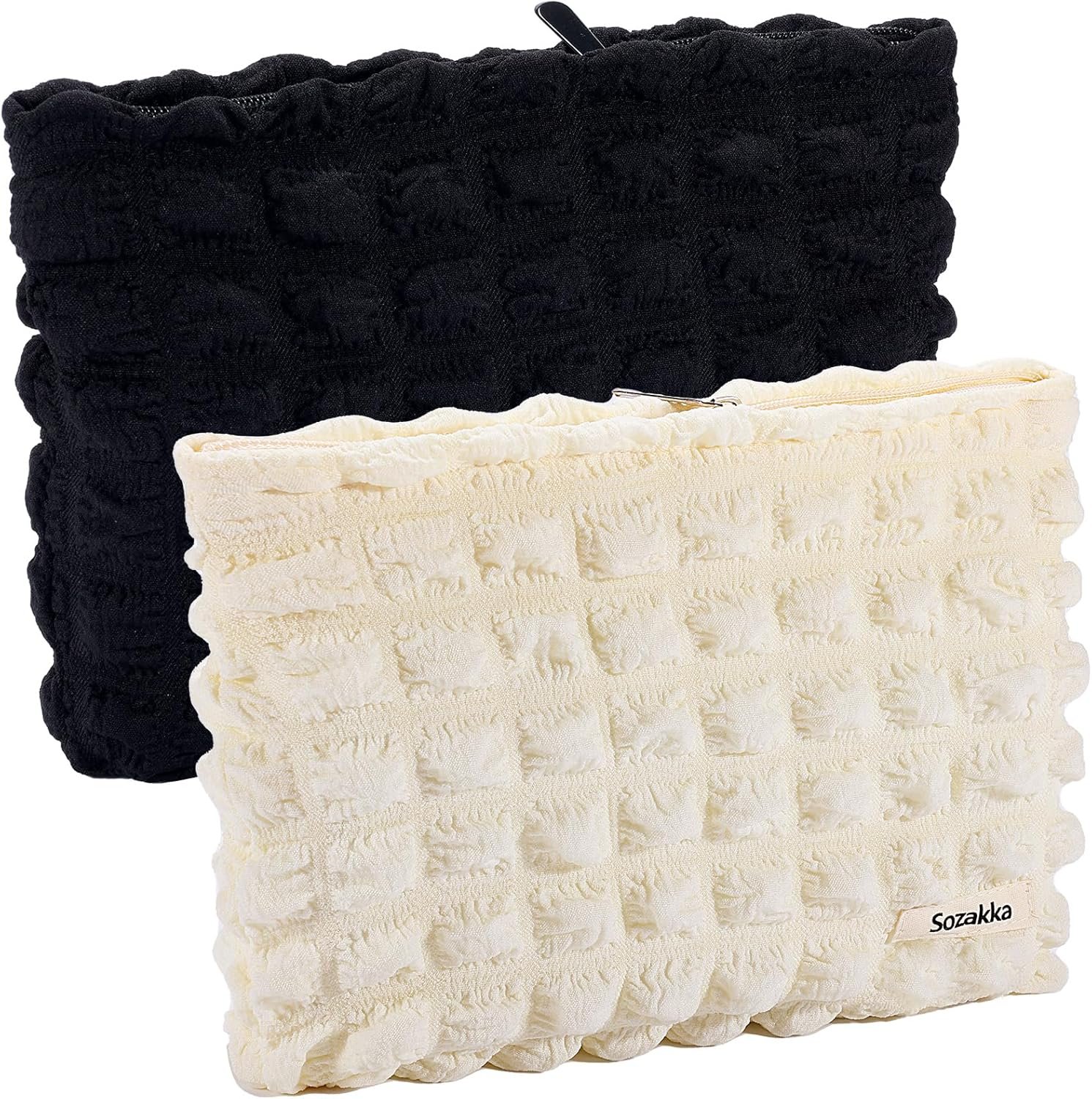 Large Checkered Makeup Bag Set - 2pc Organizer