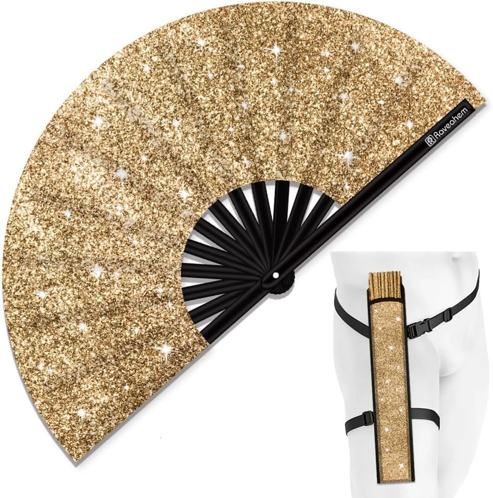 Large Glitter Rave Fan with Holster