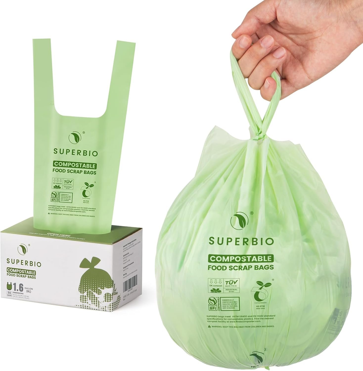 Leak-Free Compostable Food Scrap Bags - 1.6 Gal, 50 Ct