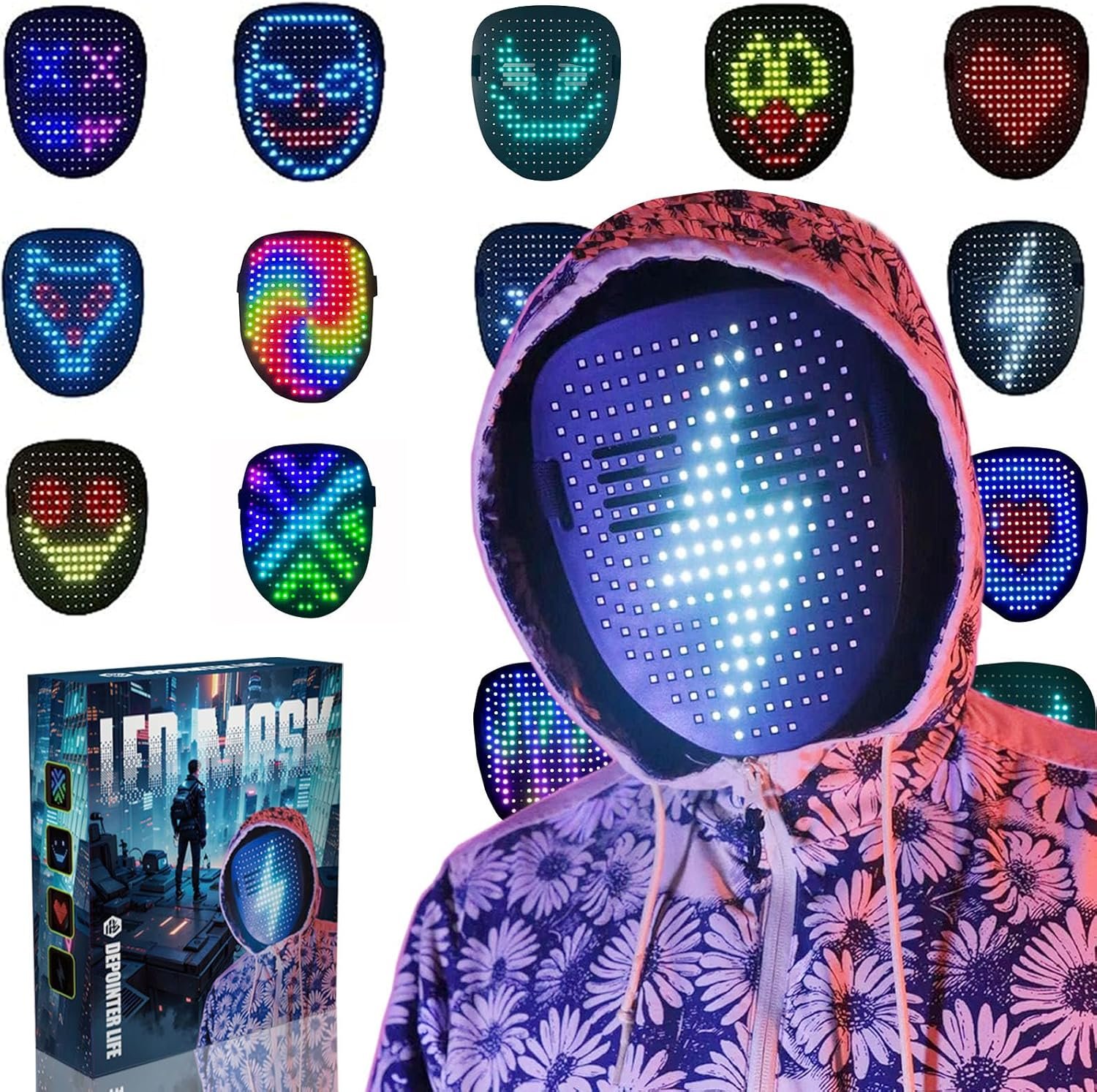 Light-Up LED Mask with Gesture Control for Parties & Halloween