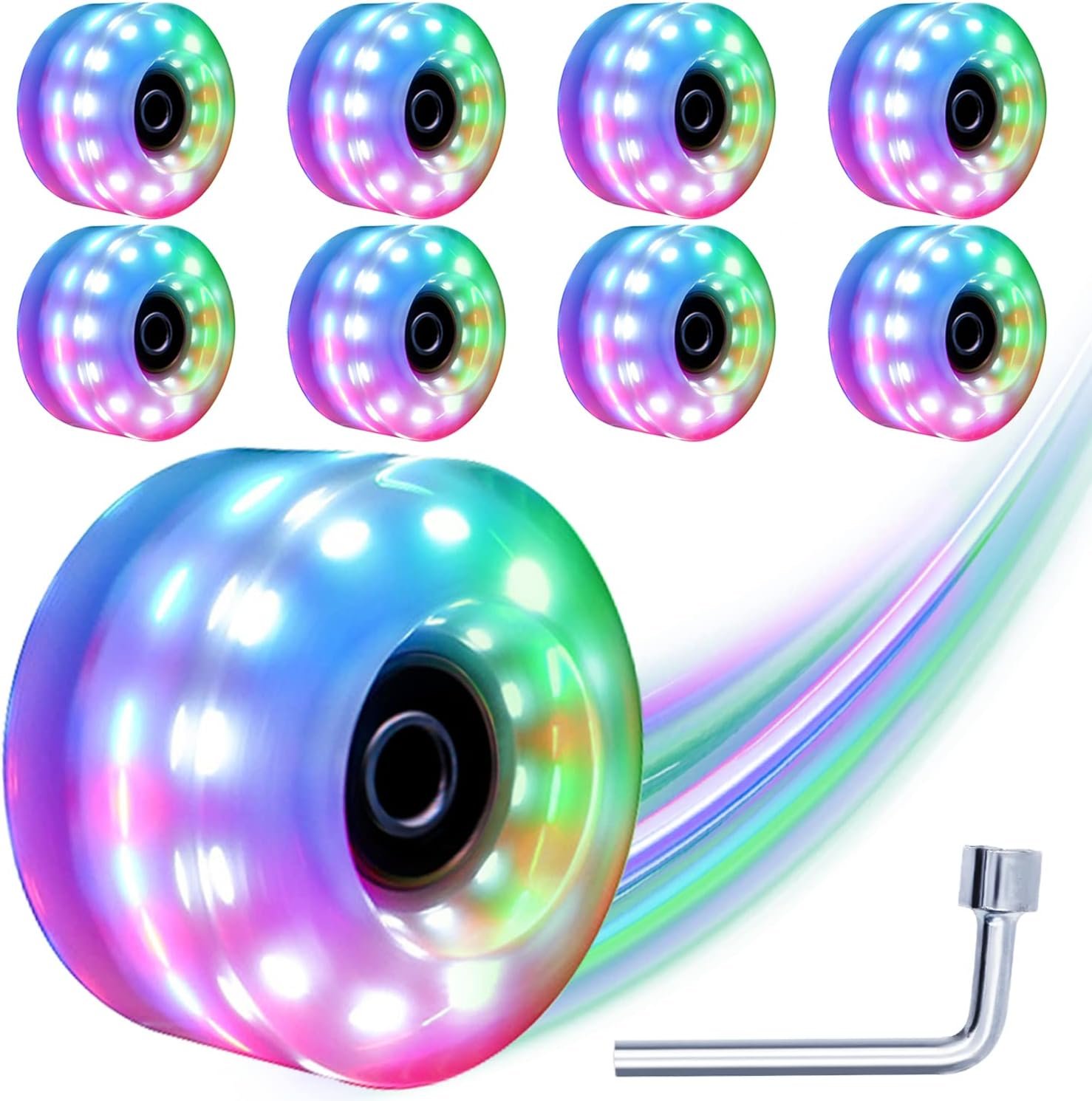 Light Up Roller Skate Wheels - 8 Pack with Bearings Installed