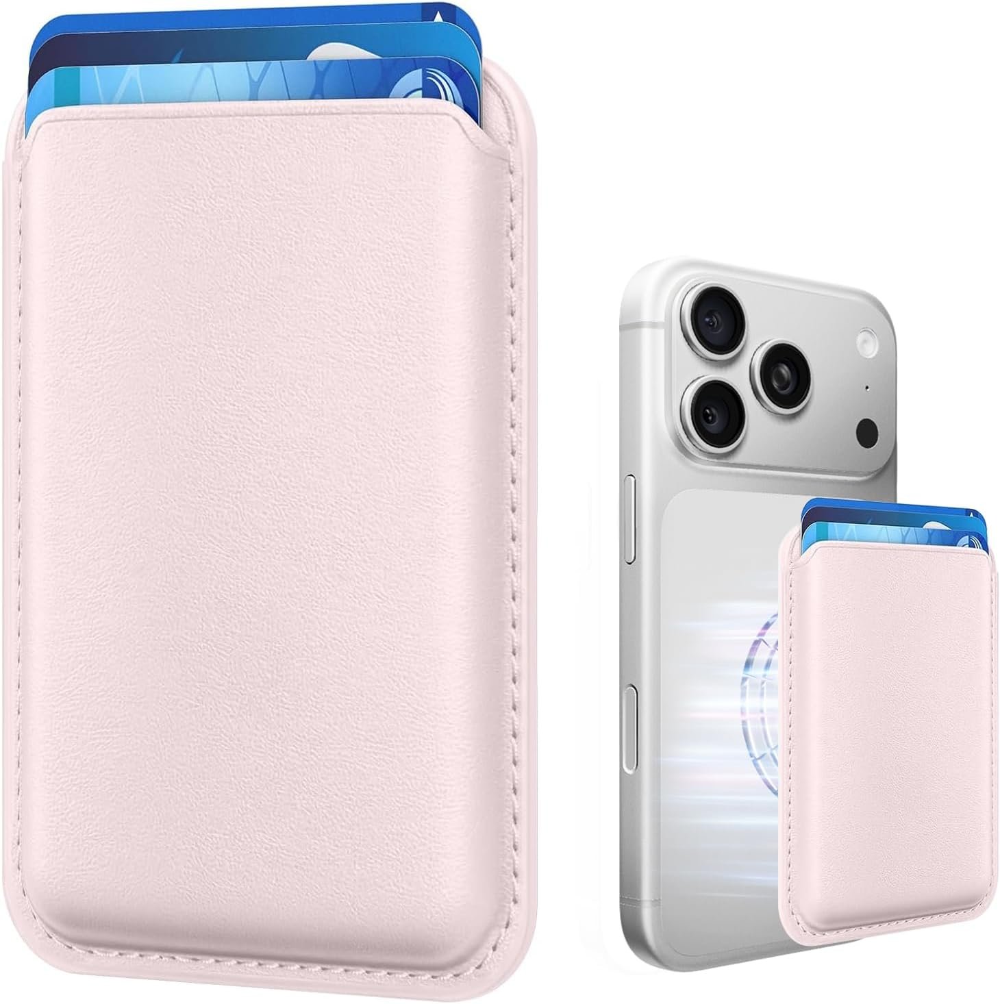 Strong Magnetic RFID Leather Phone Wallet in Light Pink