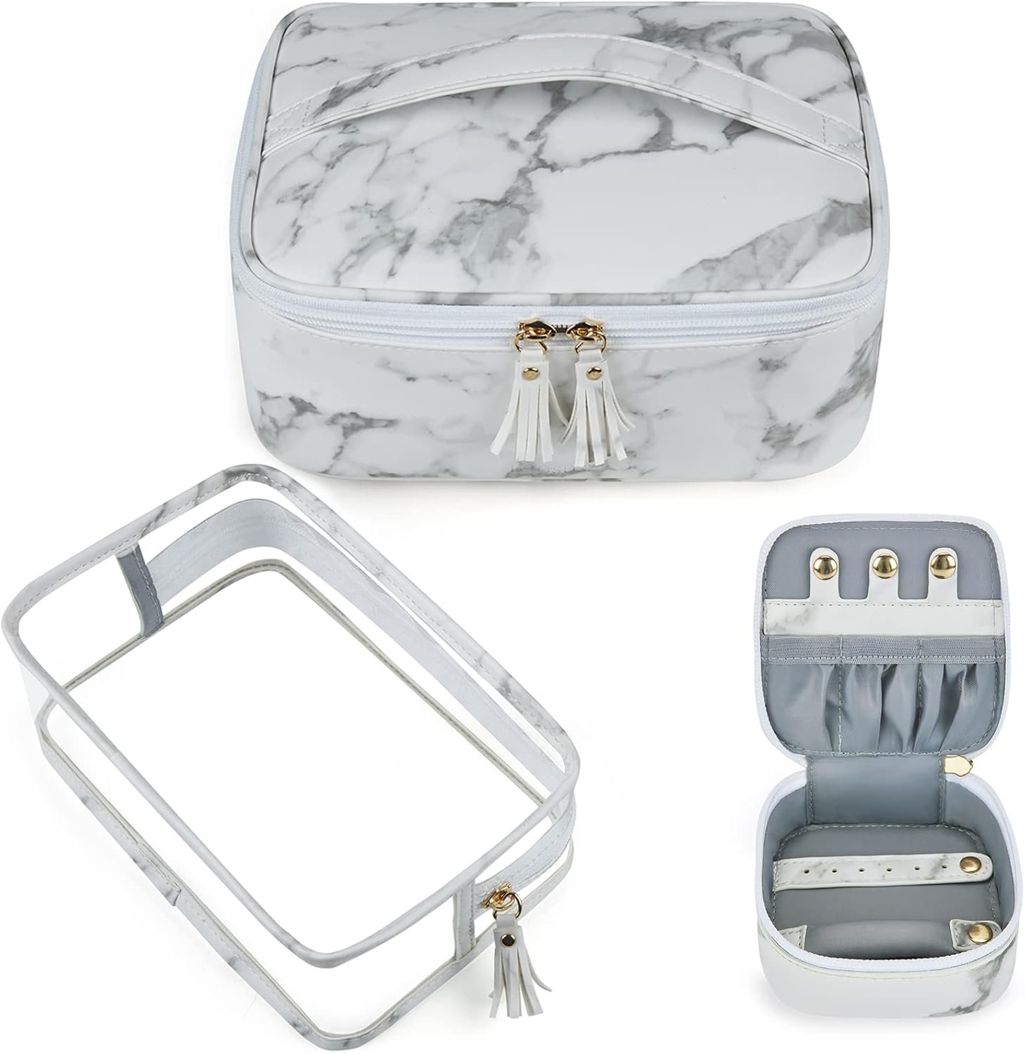 Marble Makeup Organizer with Leak-Proof Storage & Brush Slots