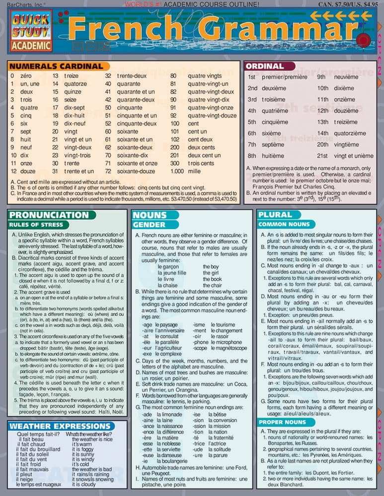 Master French Grammar with this QuickStudy Guide