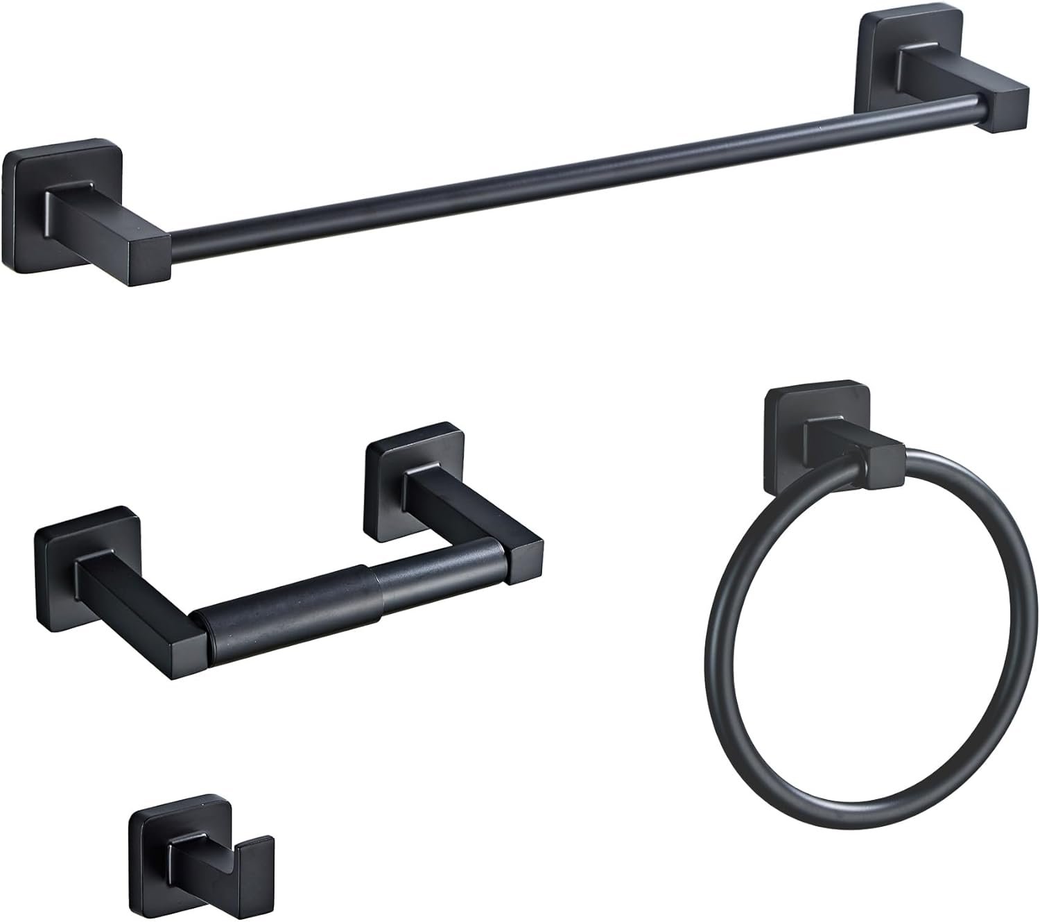 Complete Matte Black Bathroom Hardware Set - 4 Pieces