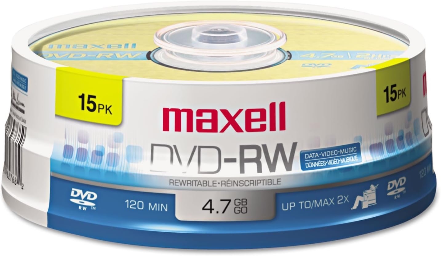 Maxell DVD-RW: 1000 Rewrites Per Disc, 15-Pack