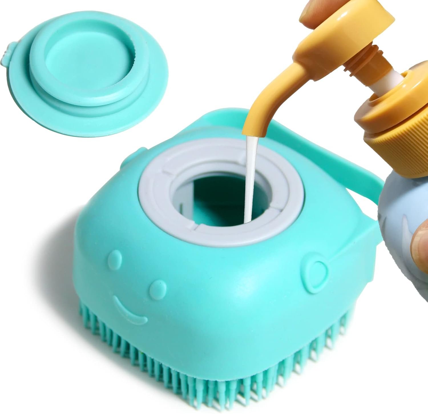 Mess-Free Pet Bathing Brush with Foaming Shampoo Dispenser