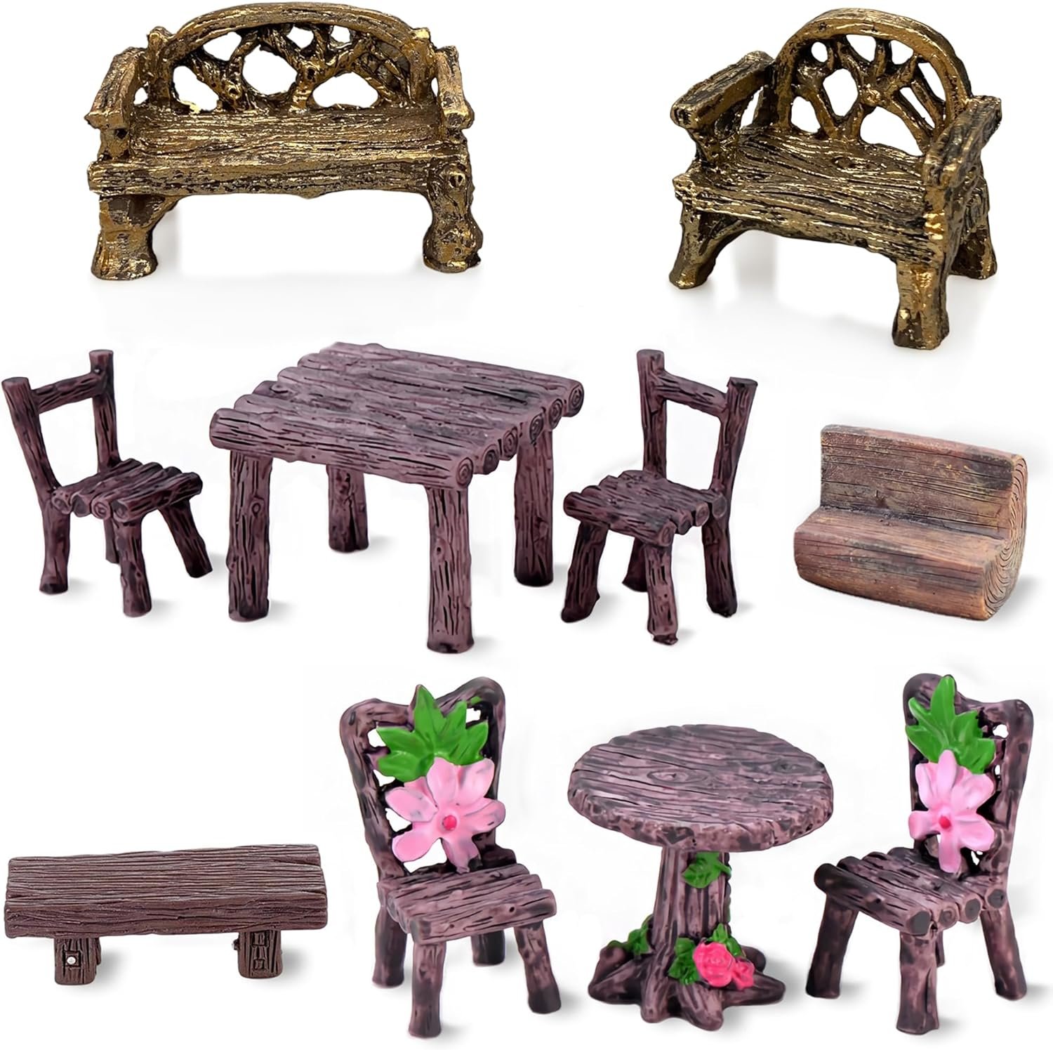 Charming Miniature Table and Chairs Set for Fairy Gardens