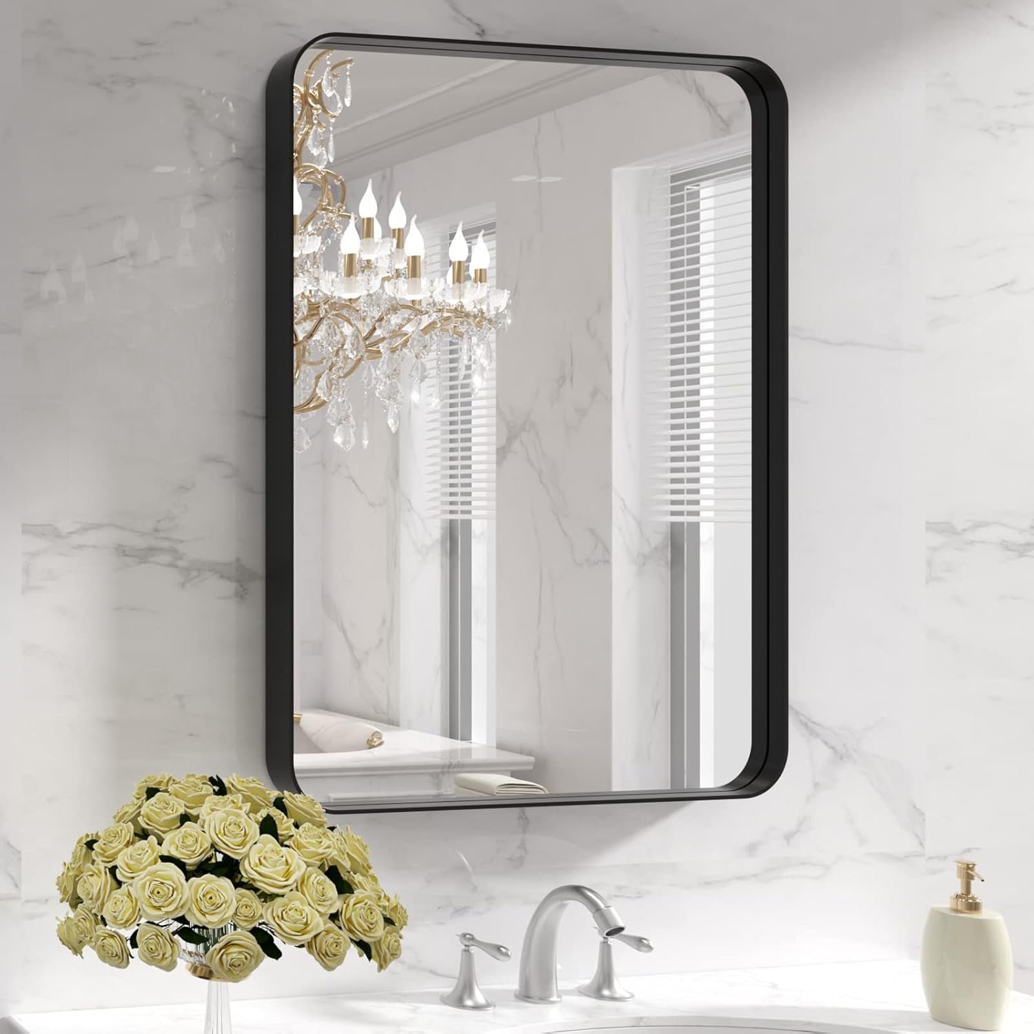 Modern Farmhouse Vanity Mirror - 22x30 Black Metal Frame