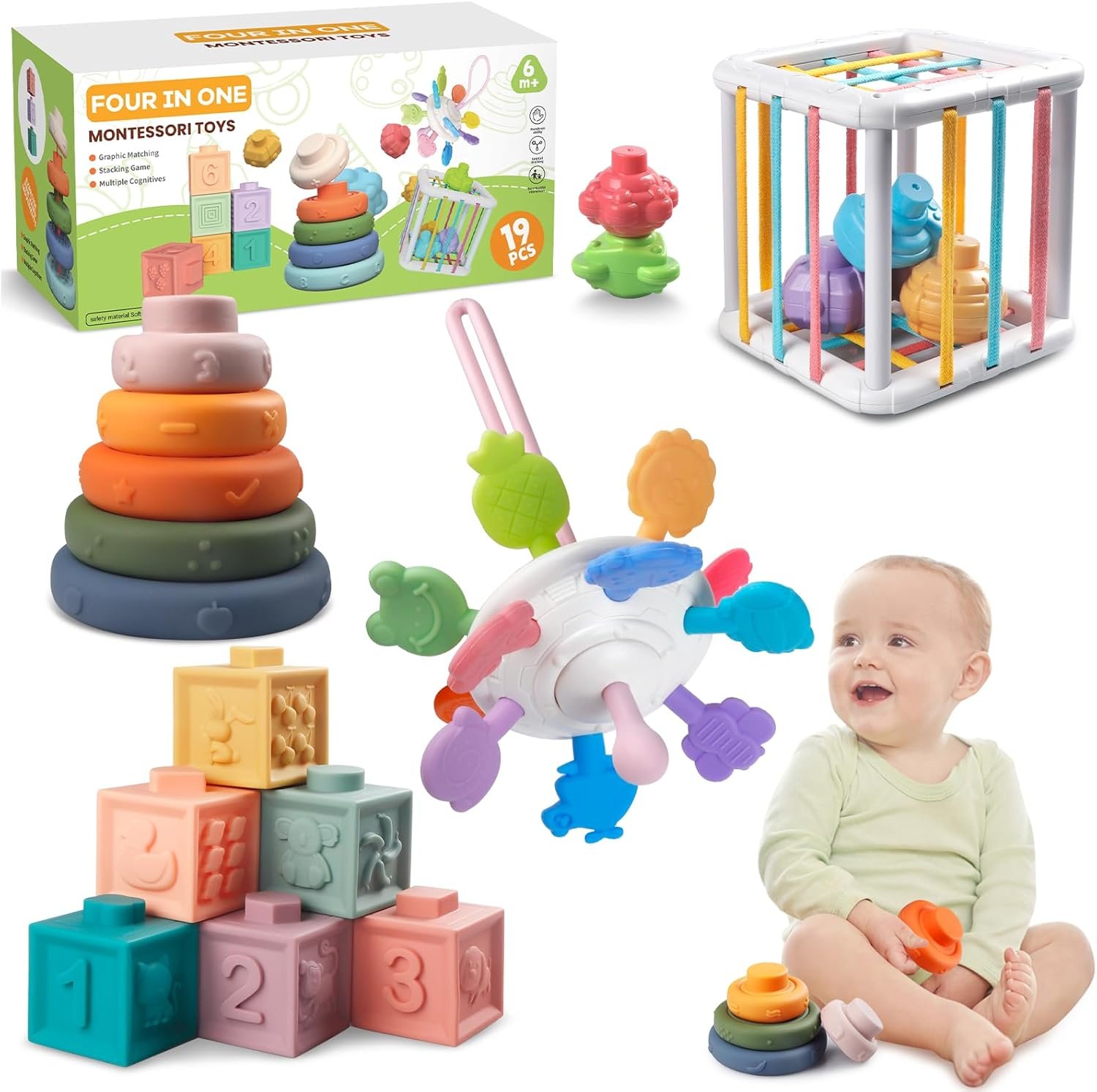 Montessori Baby Development Toy Set - 4-in-1 Learning Toys