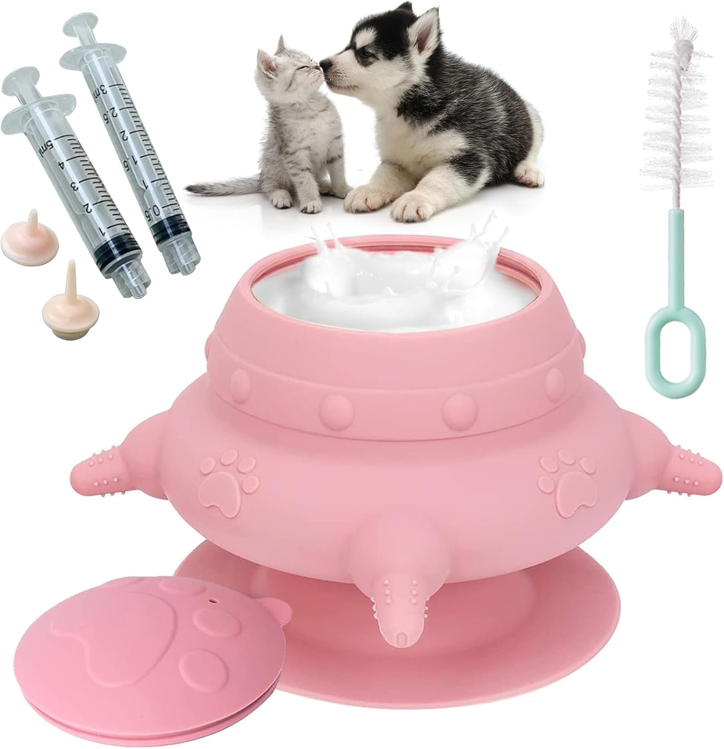 Multi-Puppy Feeder: 240ml Silicone Bowl with 4 Teats