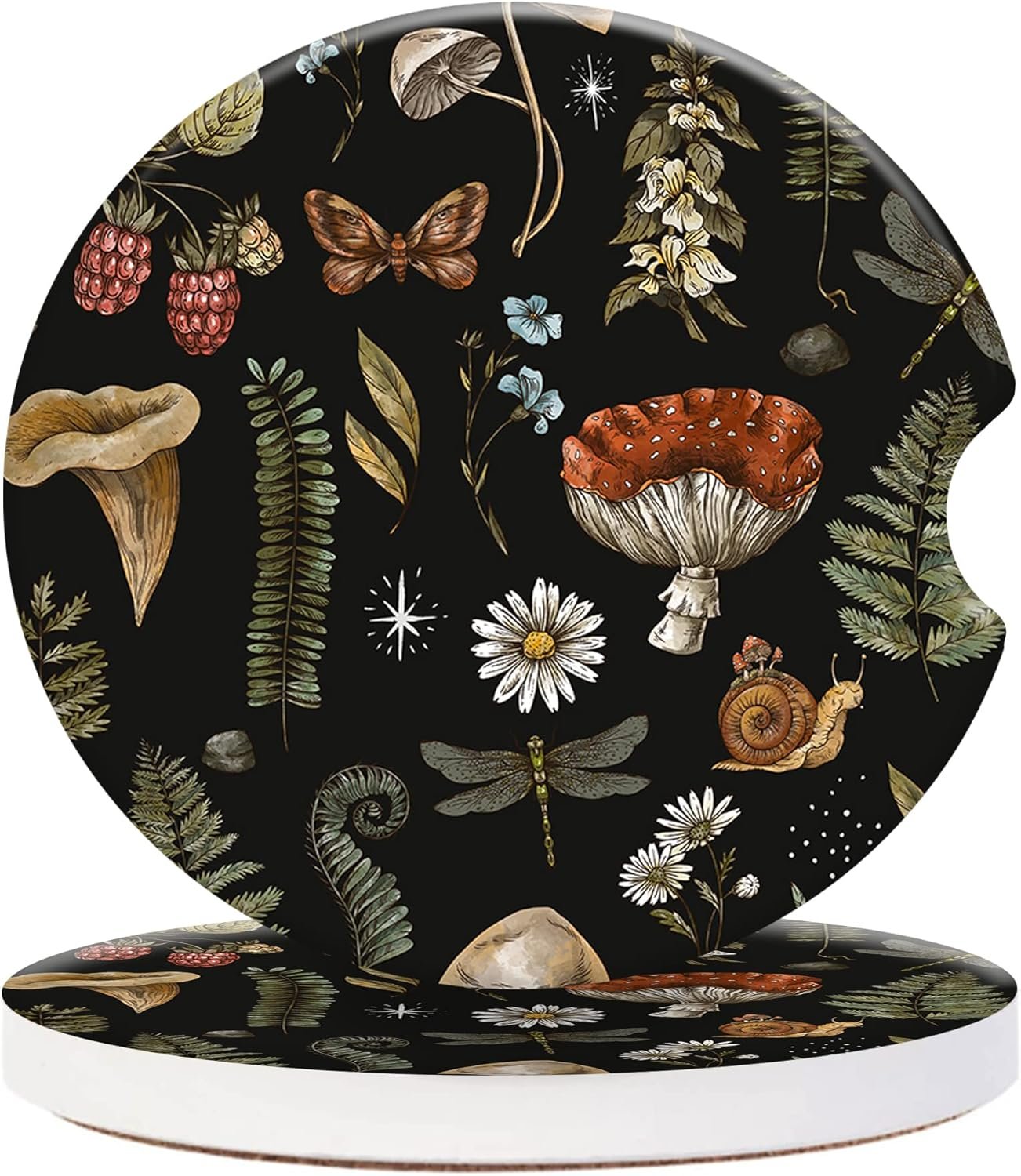 Mushroom Pattern Car Coasters: 2-Pack Vintage Ceramic Protection