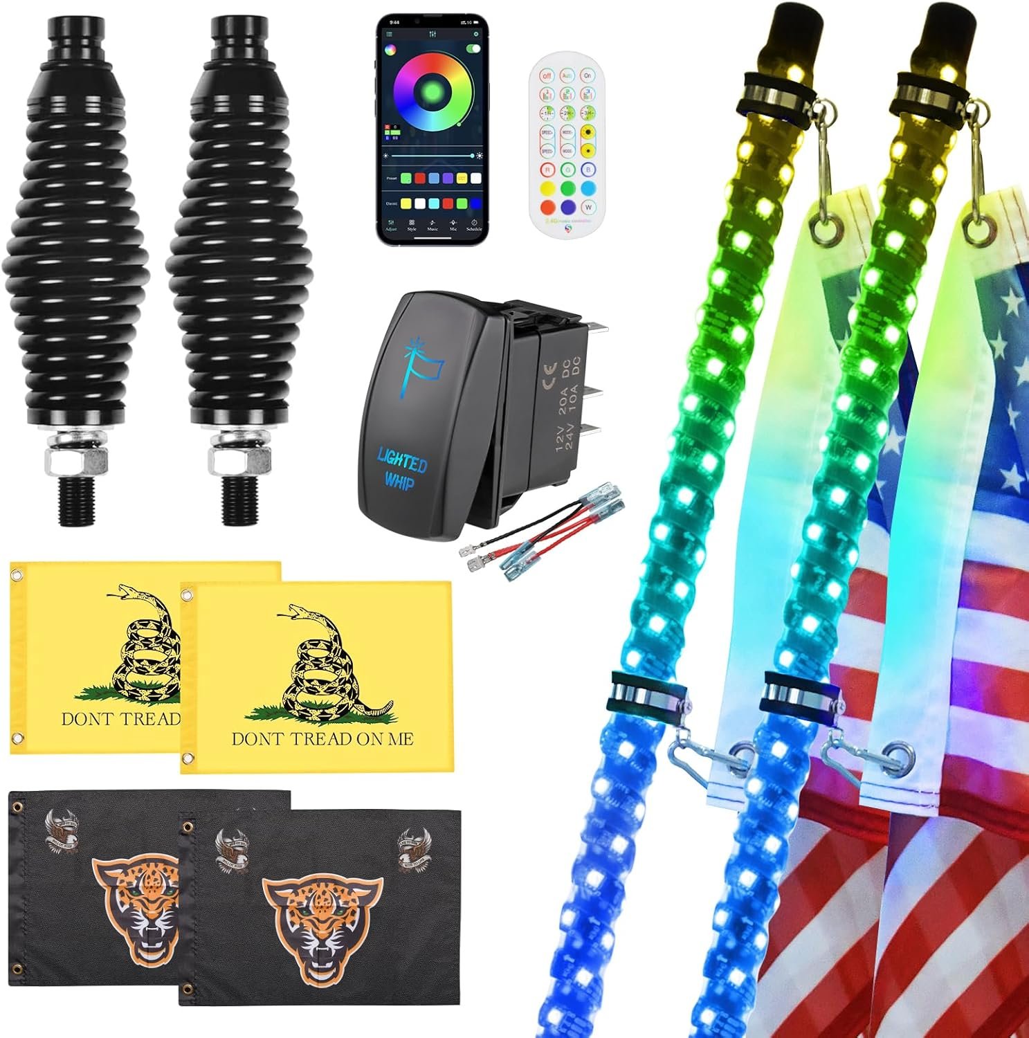 Music Sync LED Whip Lights - 360° Glow for UTV ATV