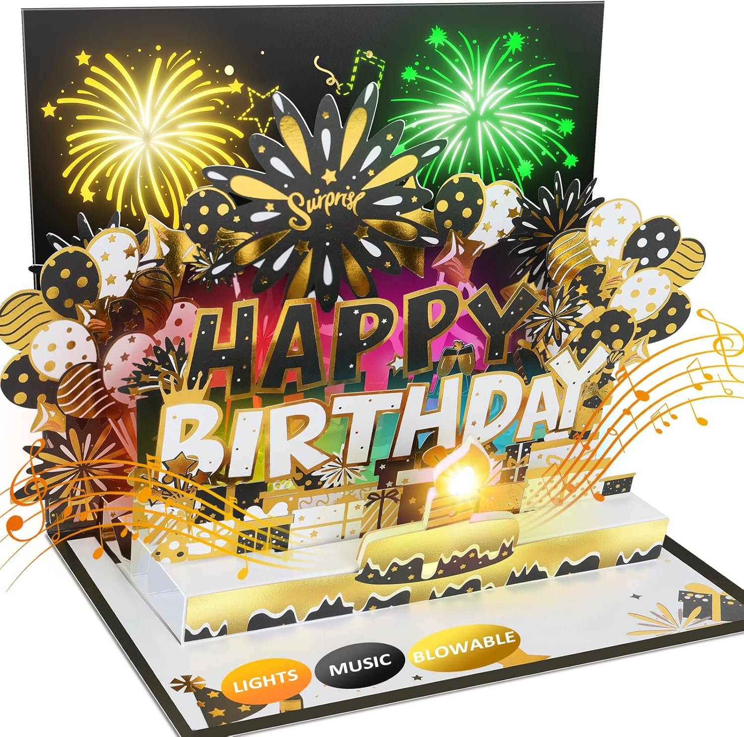 Musical Pop-Up Birthday Card with LED Candle You Can Actually Blow Out
