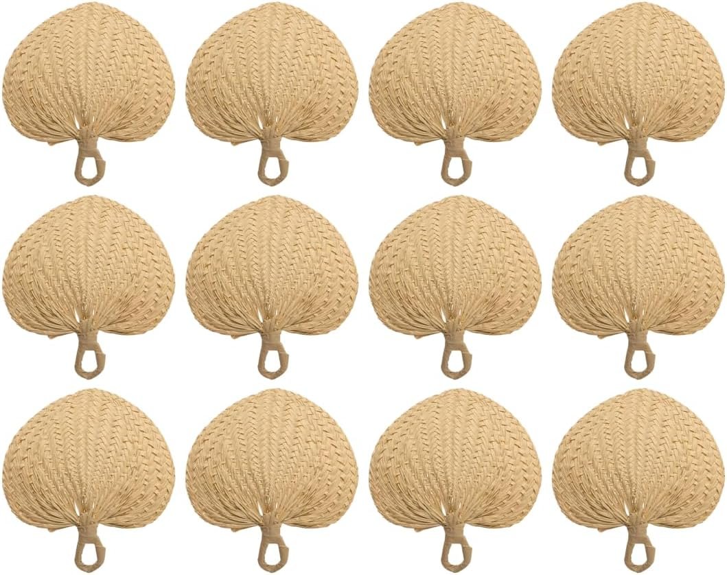 Natural Raffia Hand Fans - 12 Pack Wedding & Party Essential