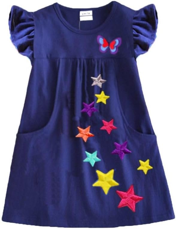 Charming Navy Cotton Dress for Toddler Girls - Comfortable & Fun
