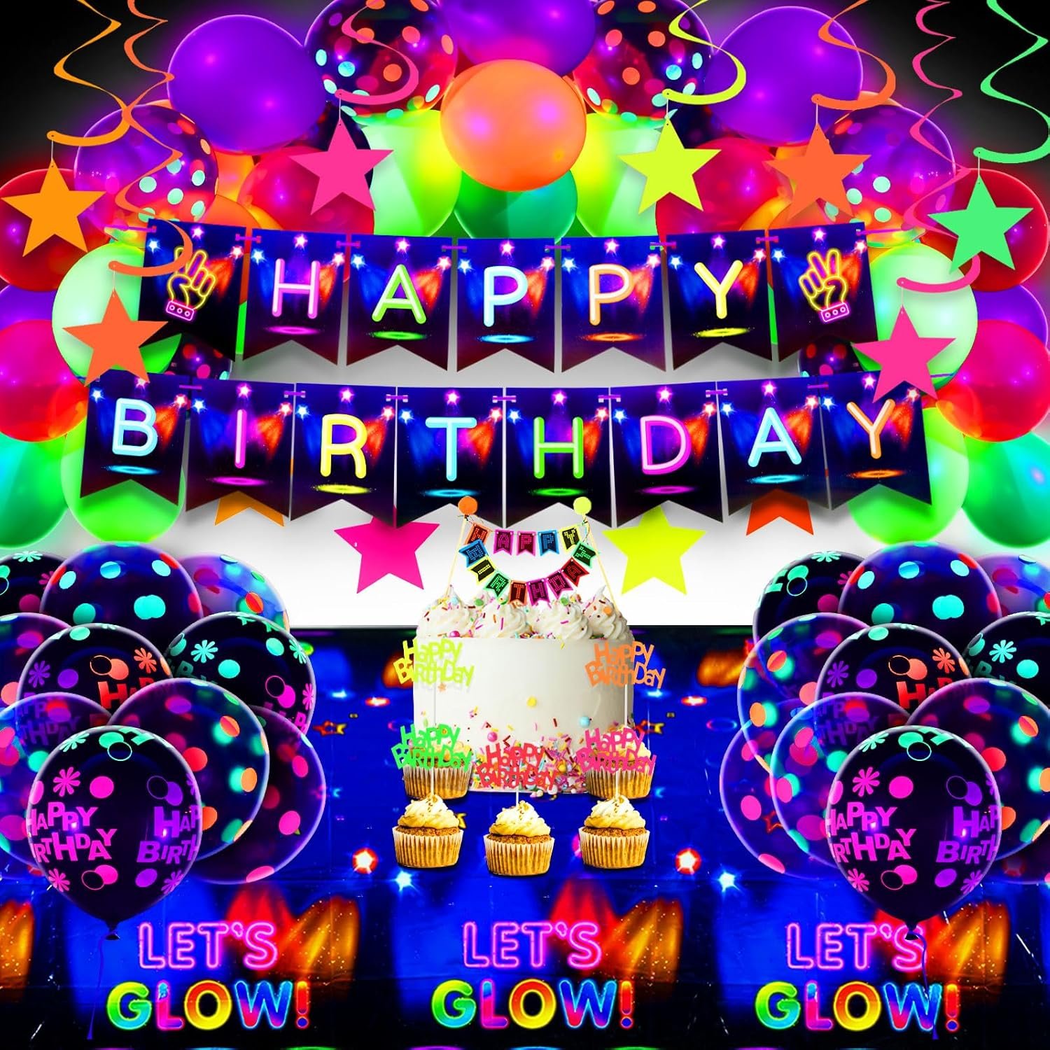 Neon Glow Party Kit: 83-Piece Birthday Decorations