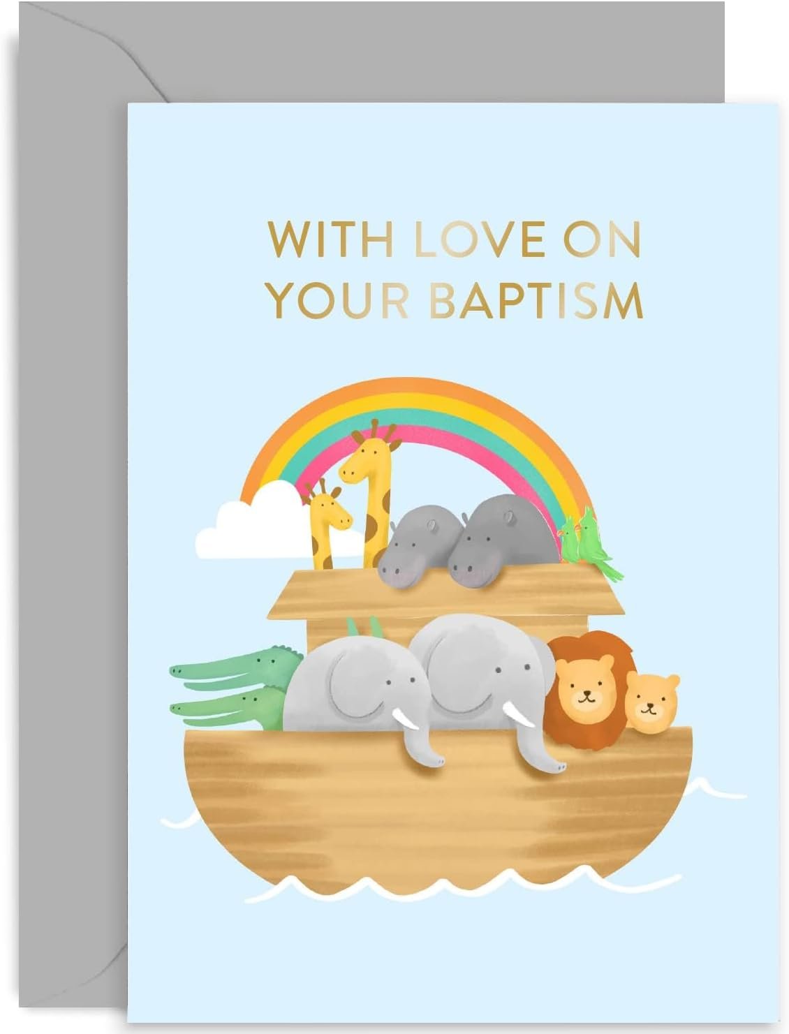 Noah's Ark Baptism Card - Cute Animal Design for Baby's Special Day