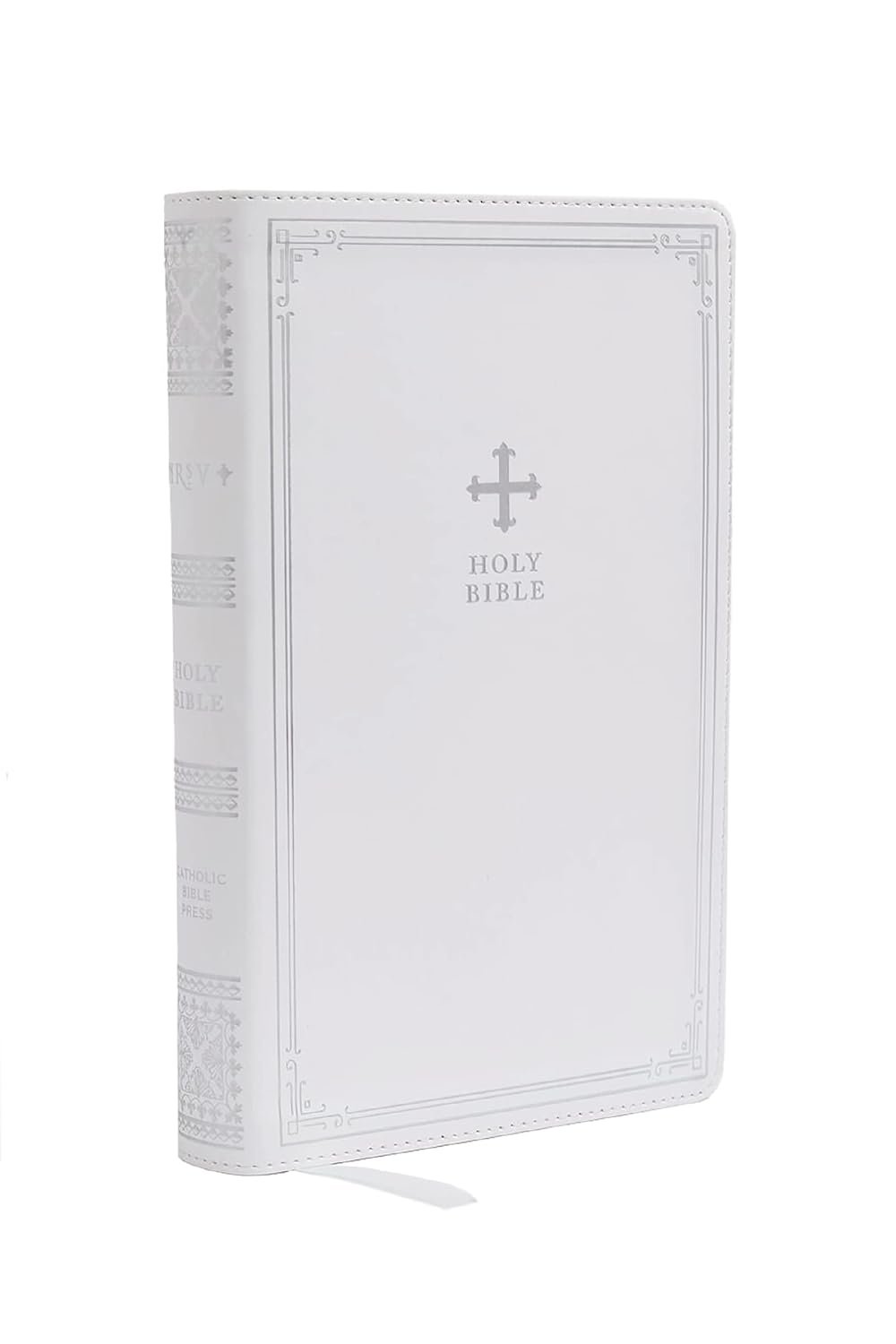 Elegant NRSV Catholic Gift Bible in White Leathersoft