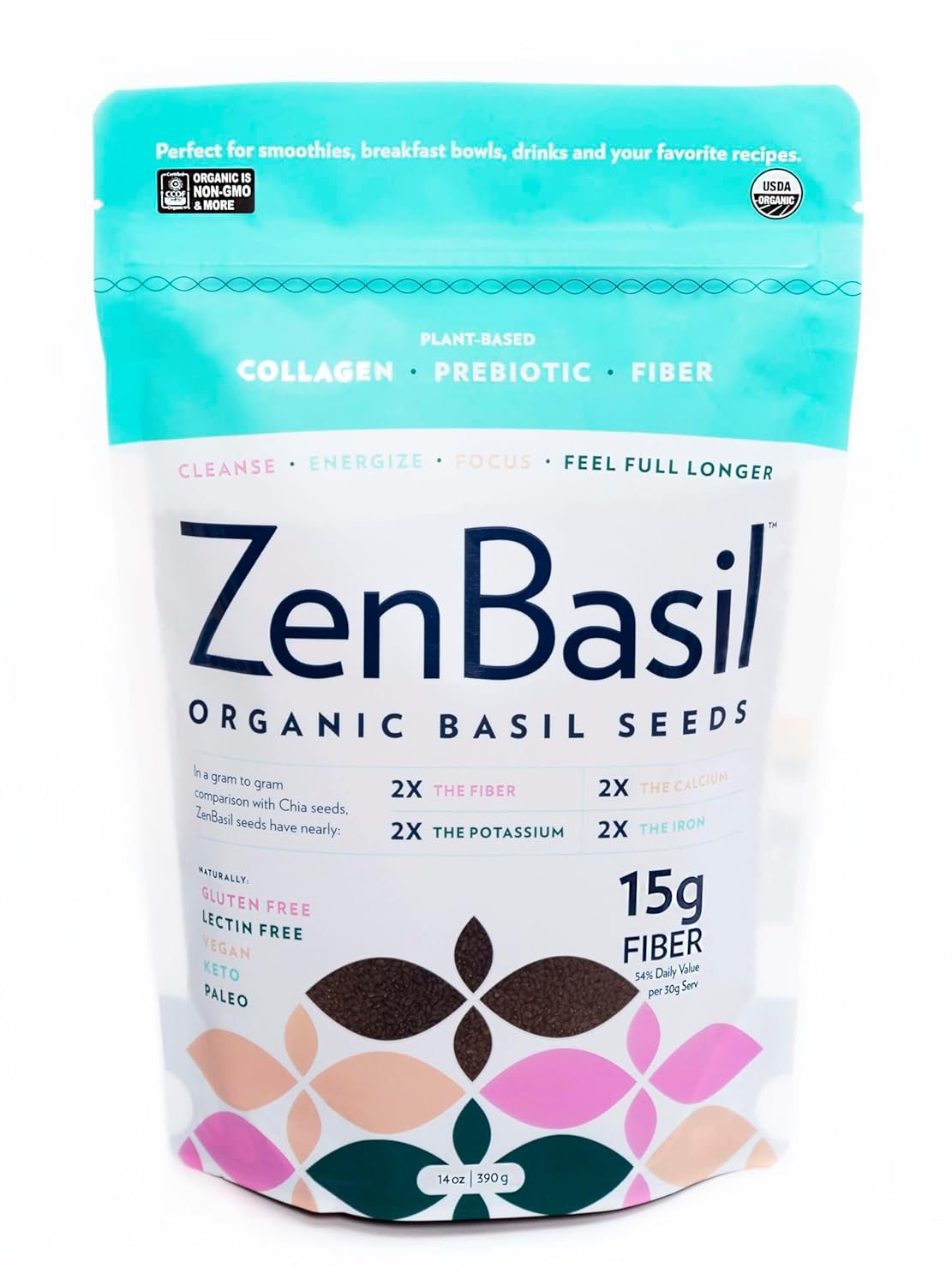 Organic Basil Seeds: 15g Fiber, Tops Chia