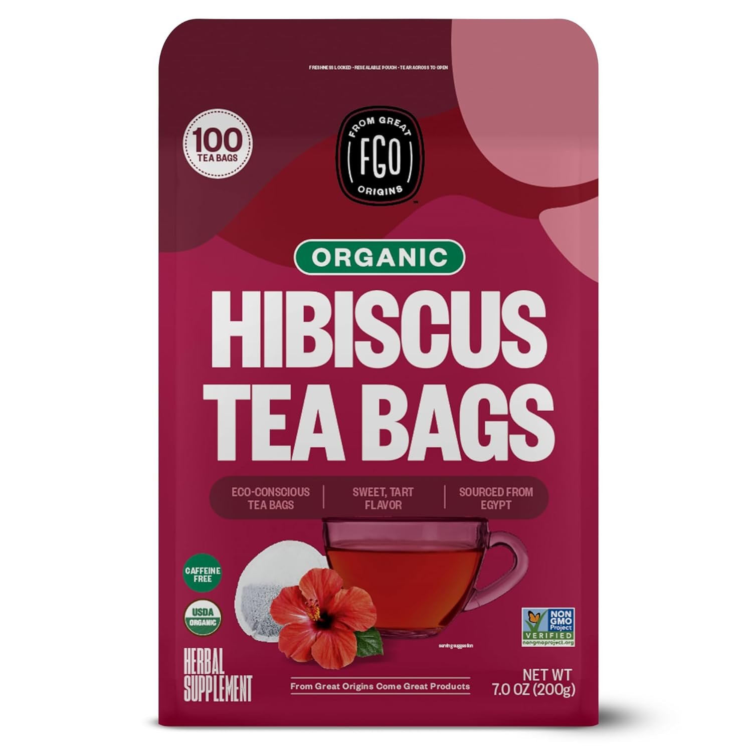 Bold Organic Hibiscus Tea: 100 Eco Bags