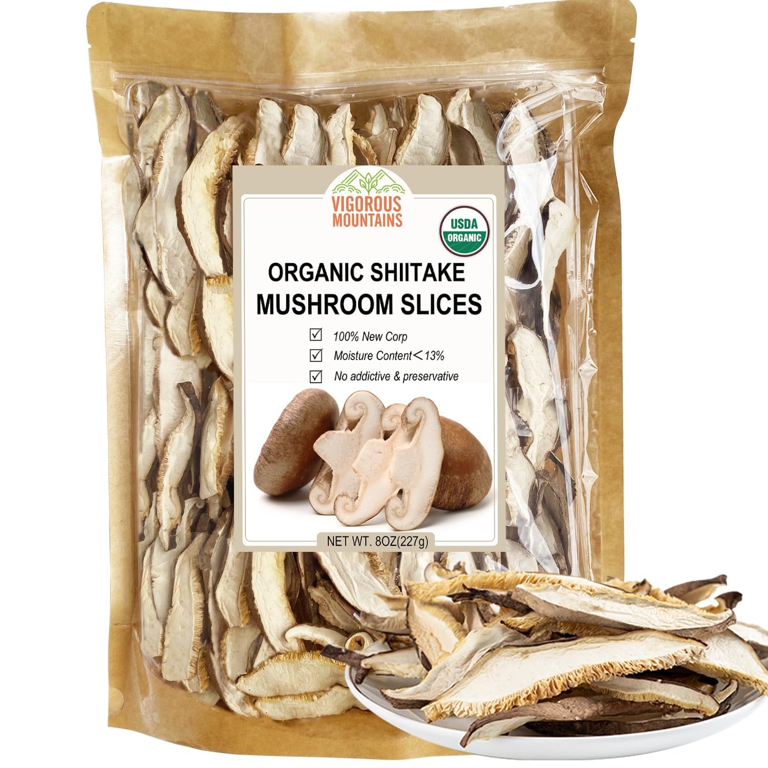 Organic Sliced Shiitake Mushrooms - Fast Rehydrate, Meaty Texture (8oz)