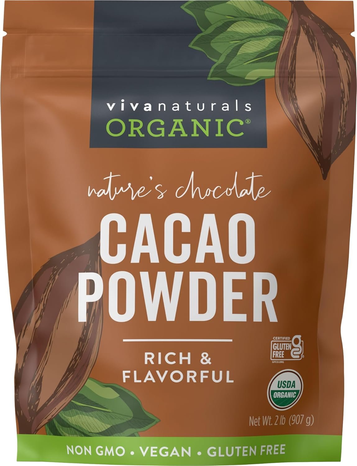 Rich Organic Cacao Powder – Unsweetened Dark Chocolate Bliss, 2lb