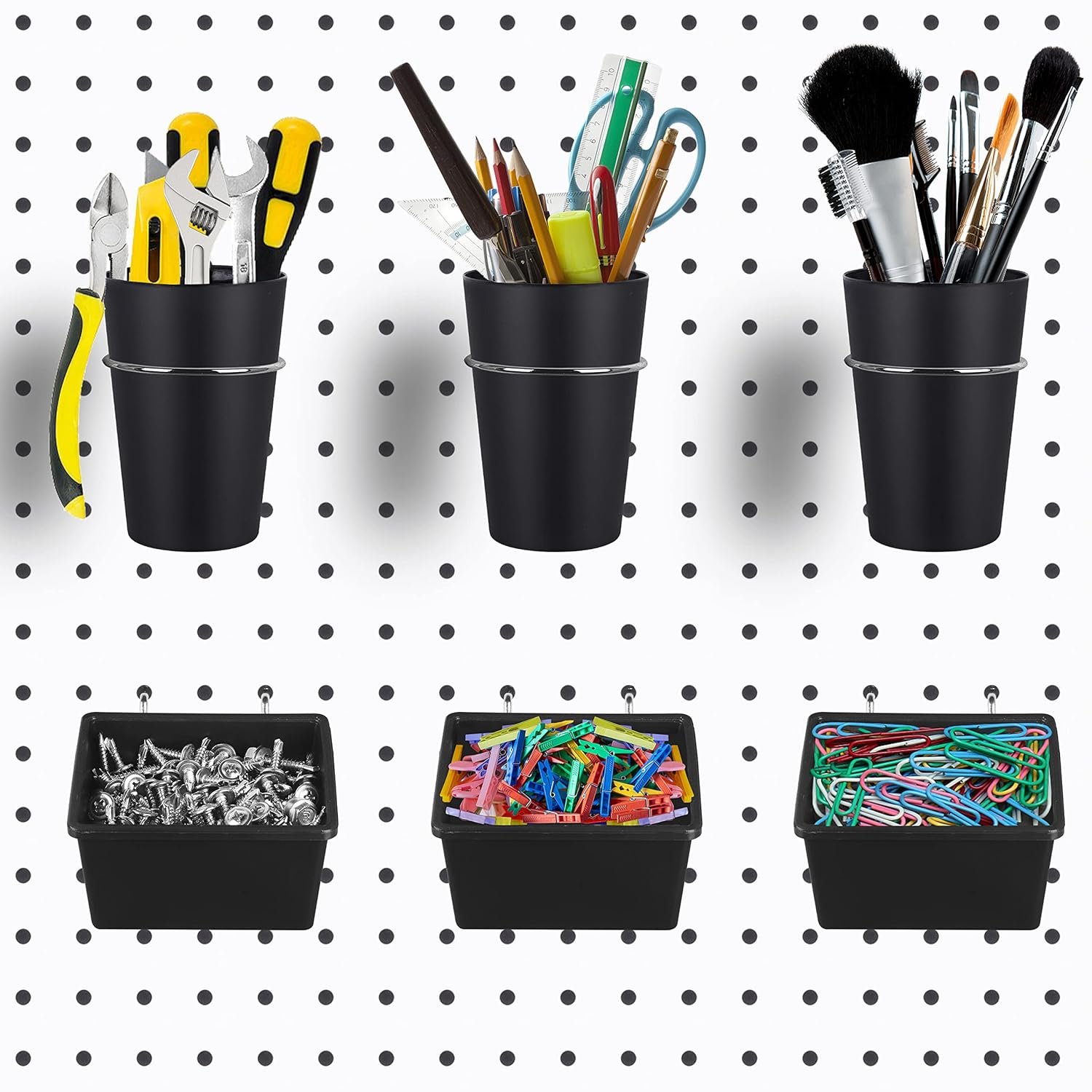 Organize with 6 Sets of Pegboard Bins and Hooks