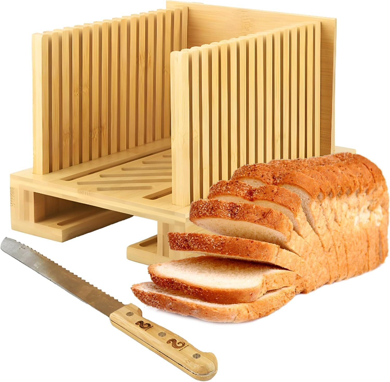 Perfect Even Slices for Homemade Bread – Bamboo Slicer & Knife