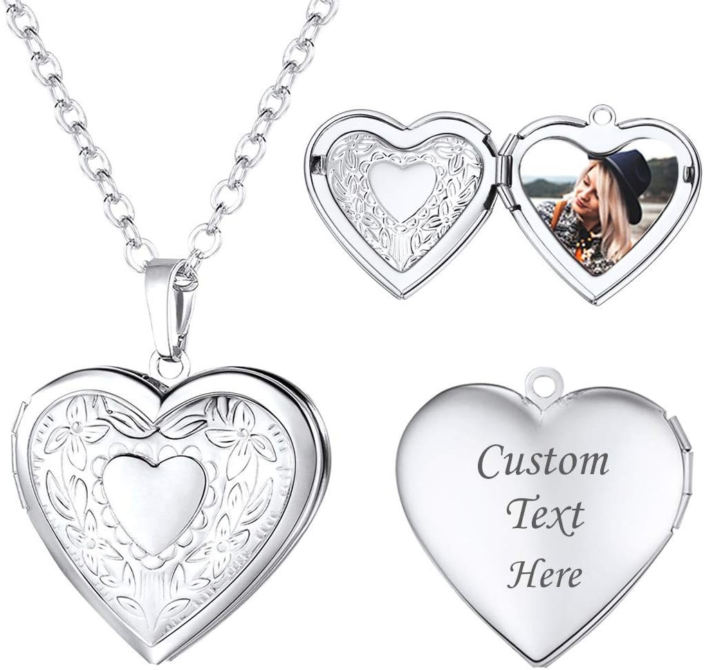 Personalized Platinum Heart Locket Necklace for Women