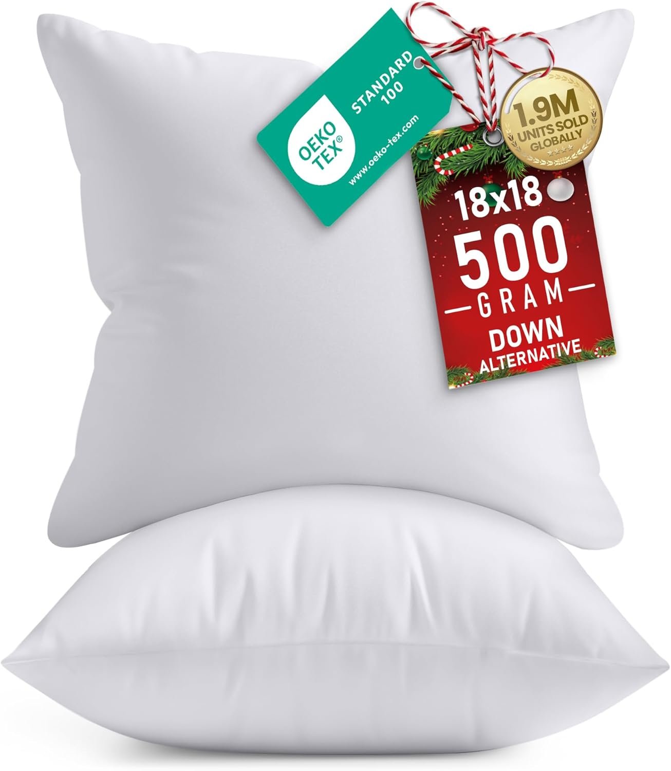 Plump 18x18 Pillow Inserts (2-Pack, White) for Cozy Throws