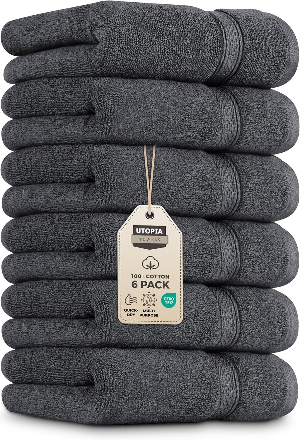 Plush 600GSM Grey Hand Towels - 6 Pack Cotton Softness