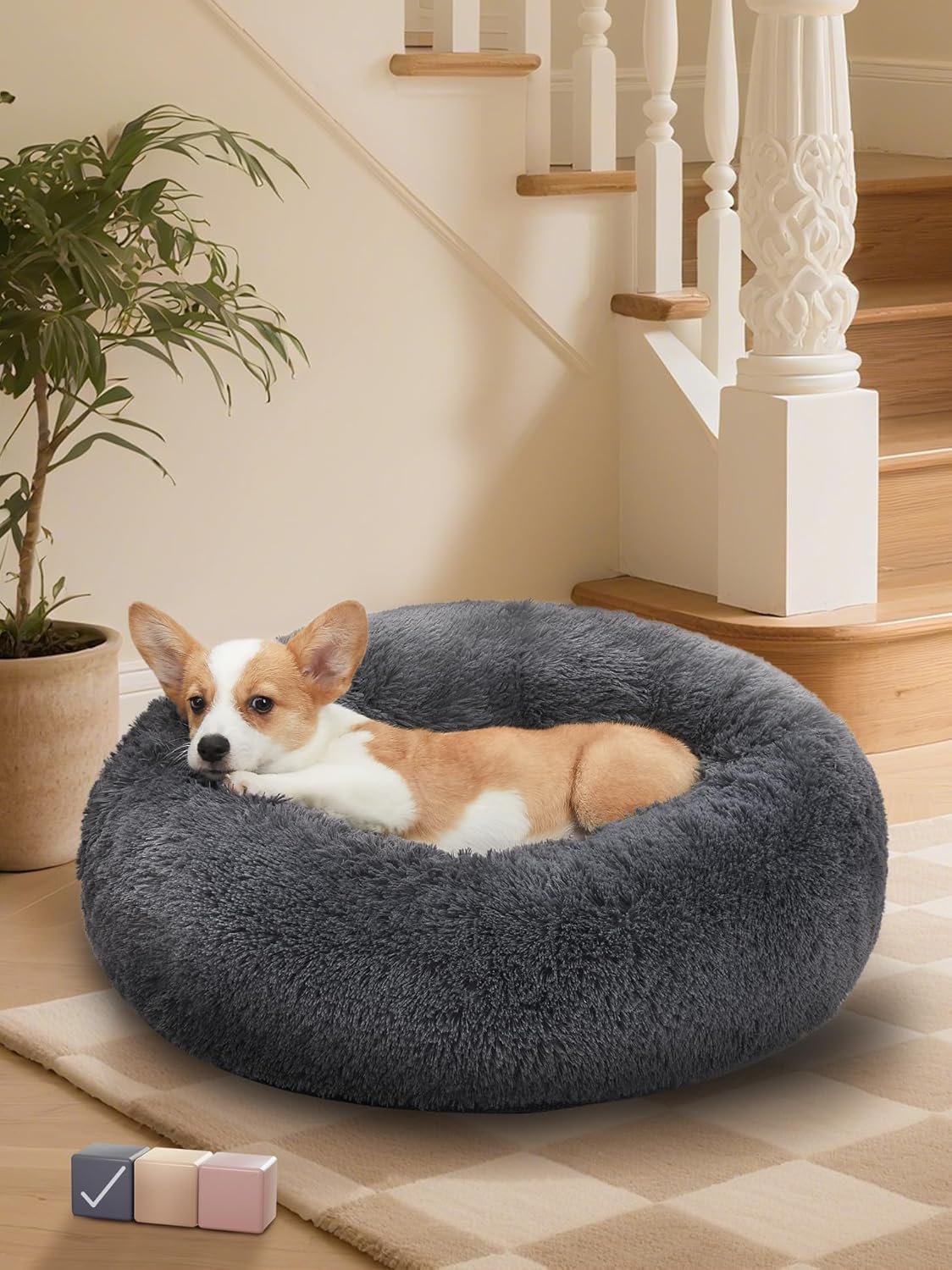 Plush Calming Donut Bed for Medium Dogs & Cats – 30
