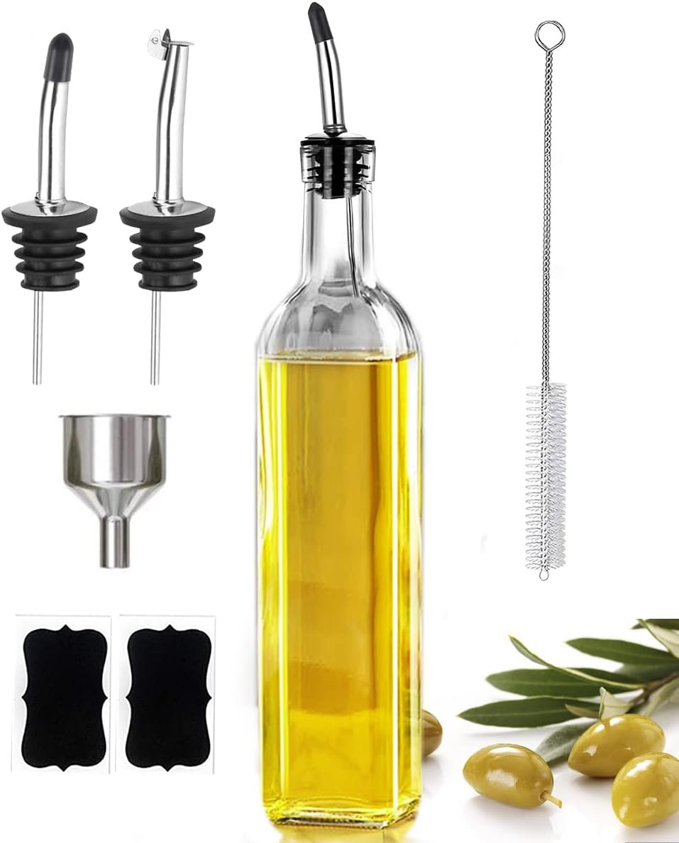 Precision Pour Olive Oil Dispenser: 500ml Kitchen Set with Stainless Spouts
