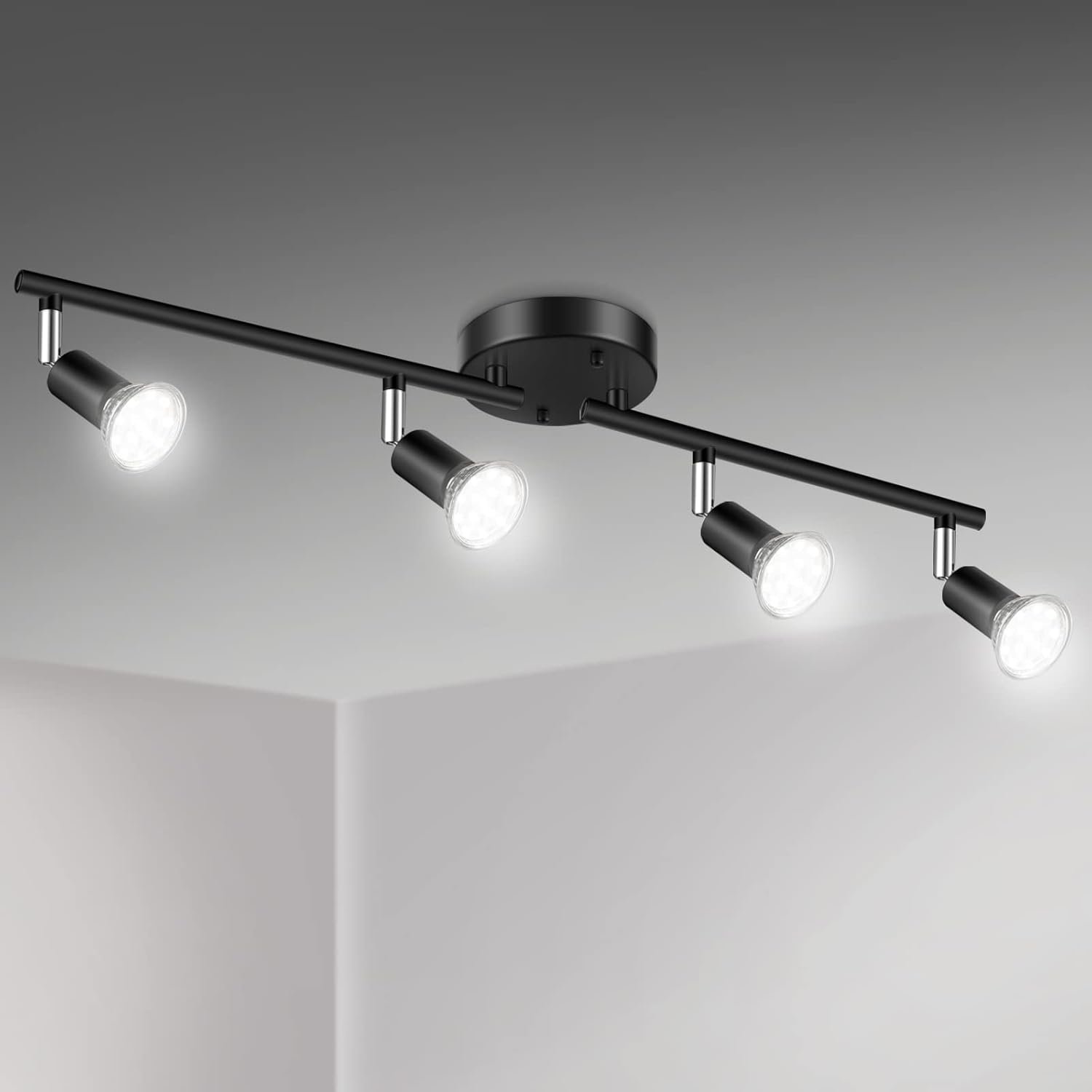 Precision Track Lighting: 4 Adjustable LED Spots for Perfect Room Illumination