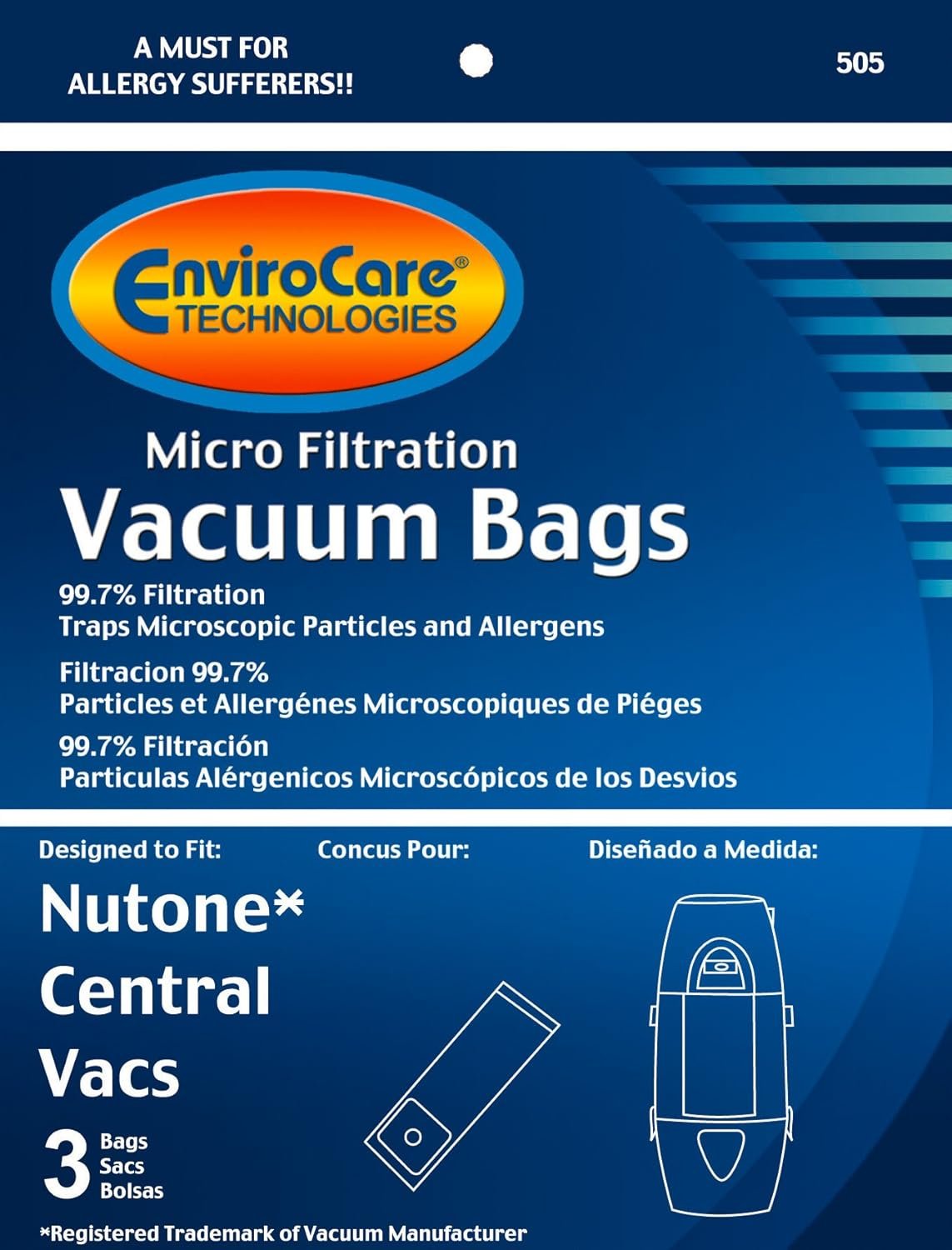 Premium Dust Bags for Nutone Central Vacuums - 3 Pack