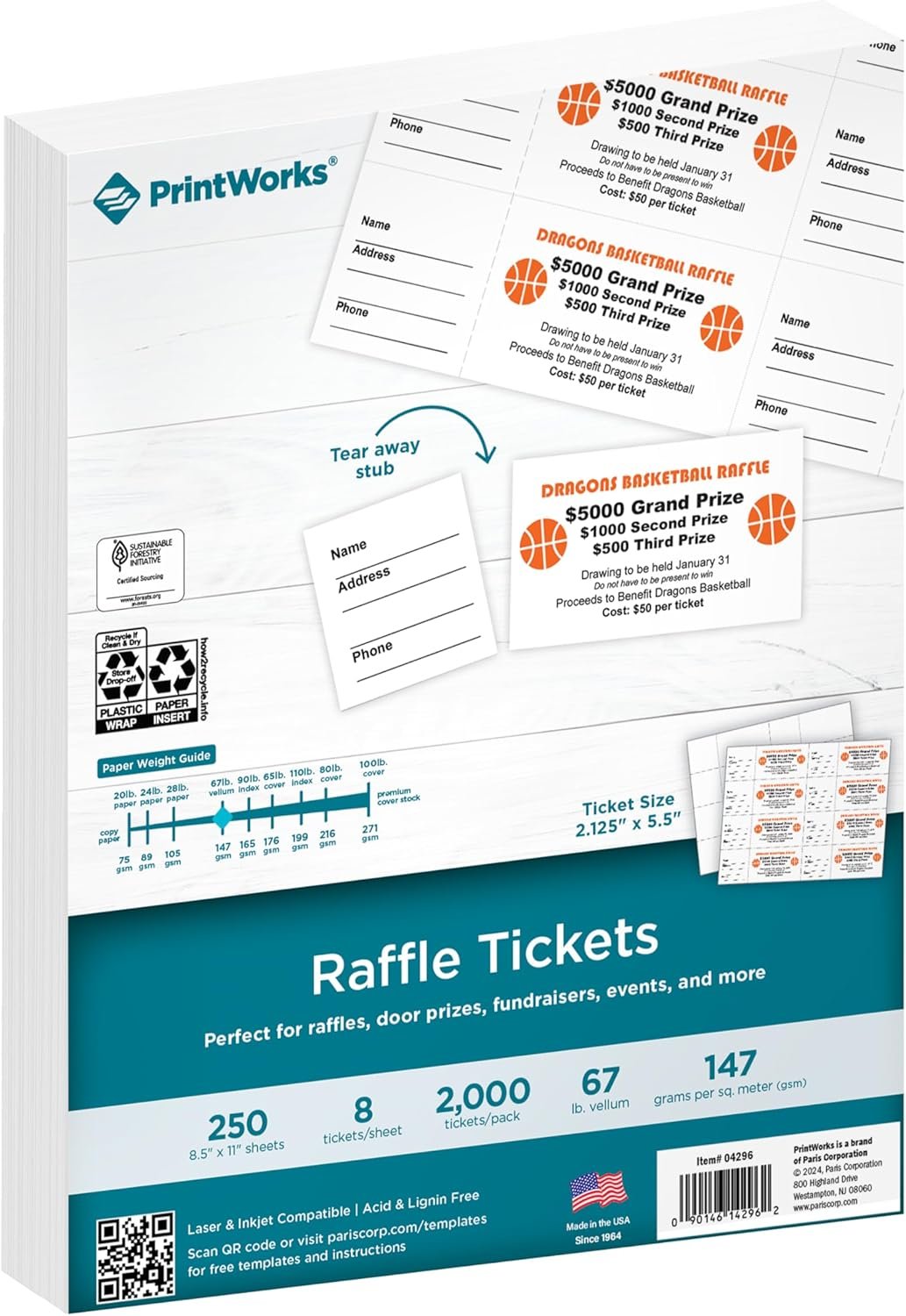 Professional Raffle Tickets - 2000 Tickets for Events & Fundraisers