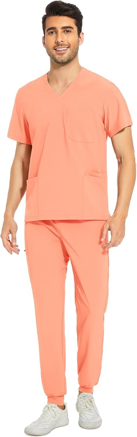 Professional Comfort: Men's 8-Pocket Scrub Set