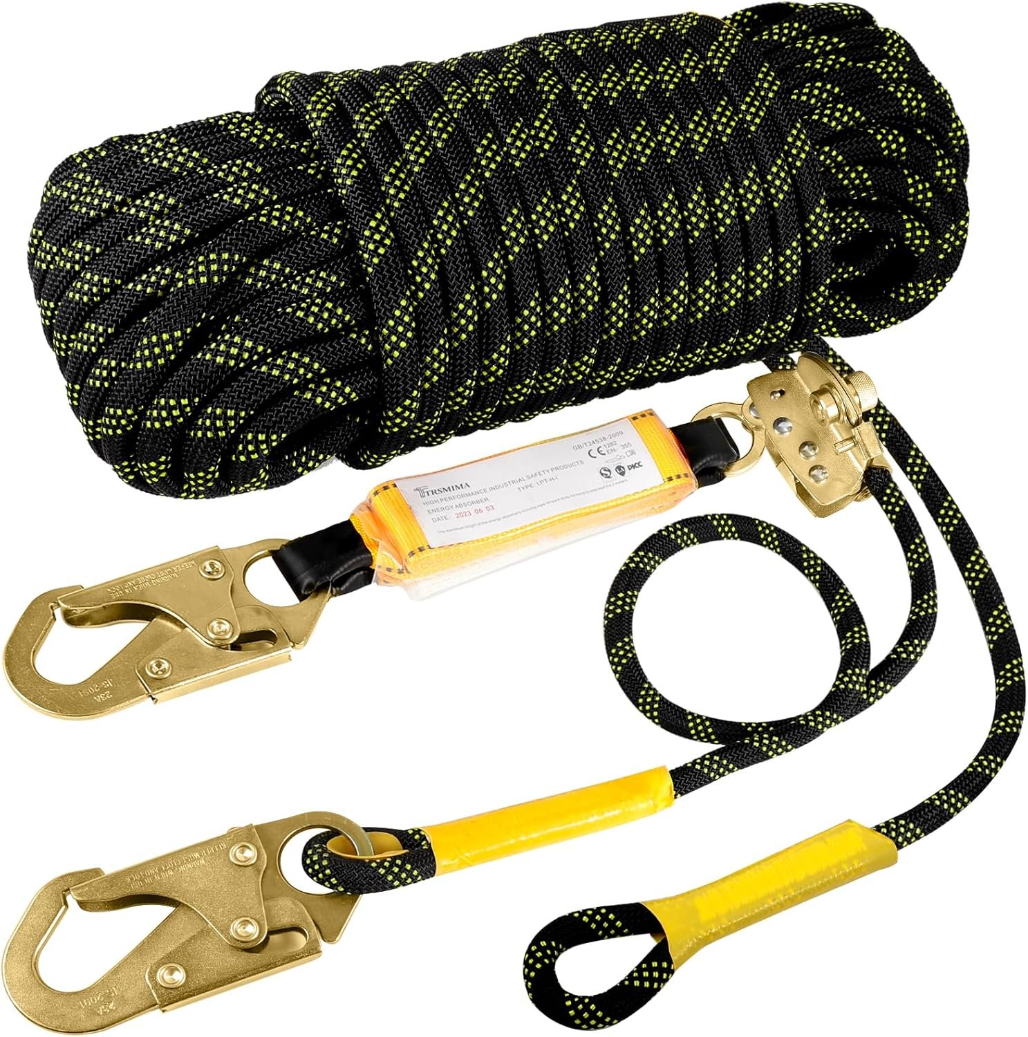 Professional Roof Safety Harness with 25ft Shock-Absorbing Rope