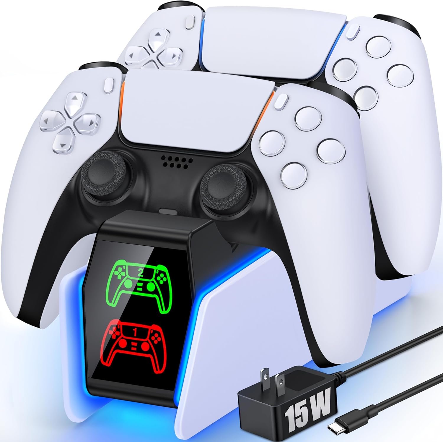 Dual PS5 Controller Charger Dock with LED Glow