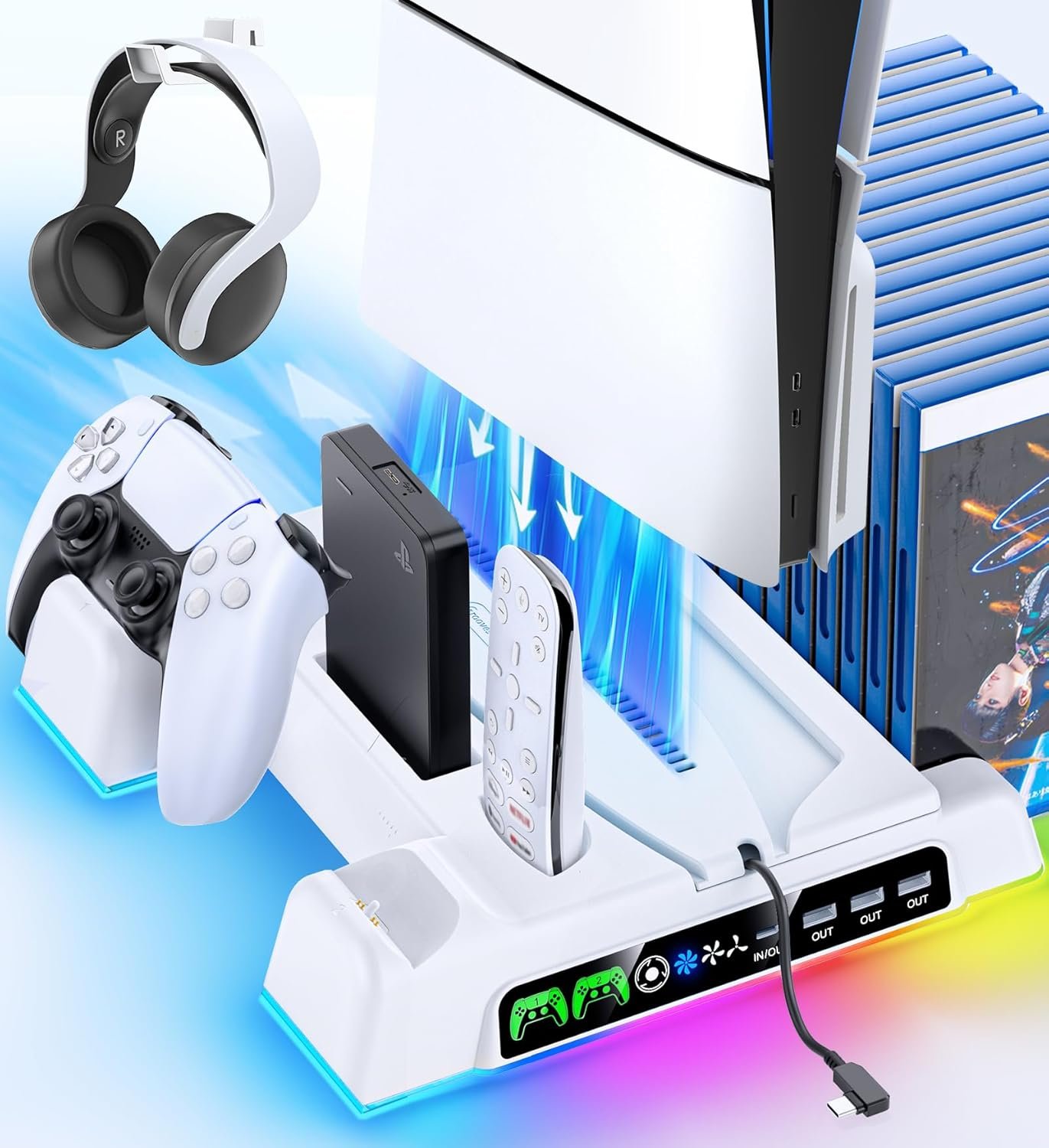 PS5 Cooling Stand with Dual Controller Charging