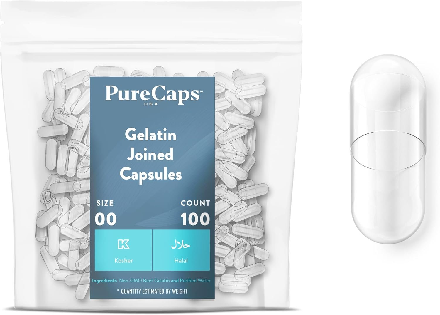 Pure Size 00 Empty Gel Capsules - 100 Clean Count