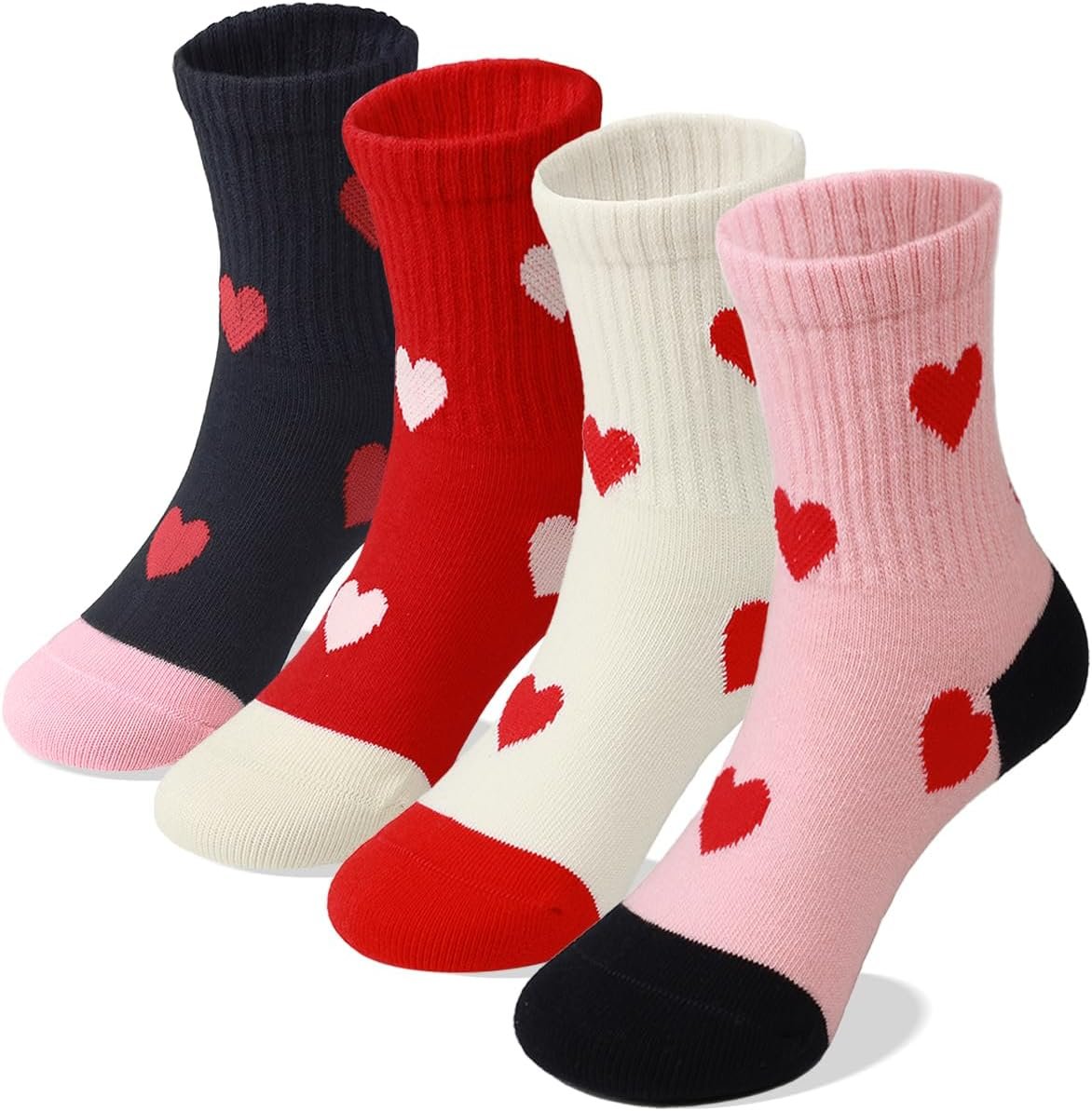 Retro Hearts & Stripes Crew Socks for Girls – Cute Comfort