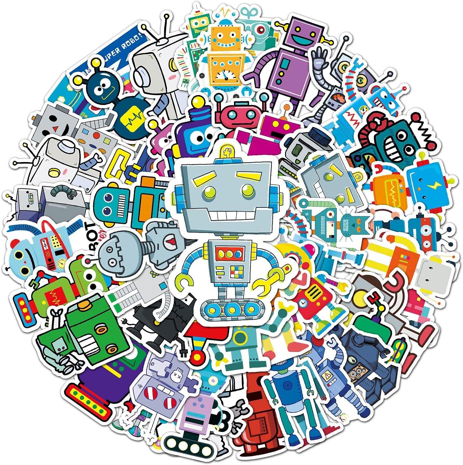 Robot Face Stickers - 50 Waterproof Science Design Stickers