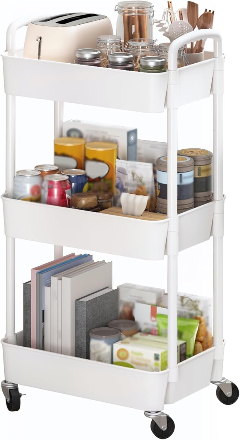 Rolling 3-Tier Cart: Instant Storage Solution for Any Room