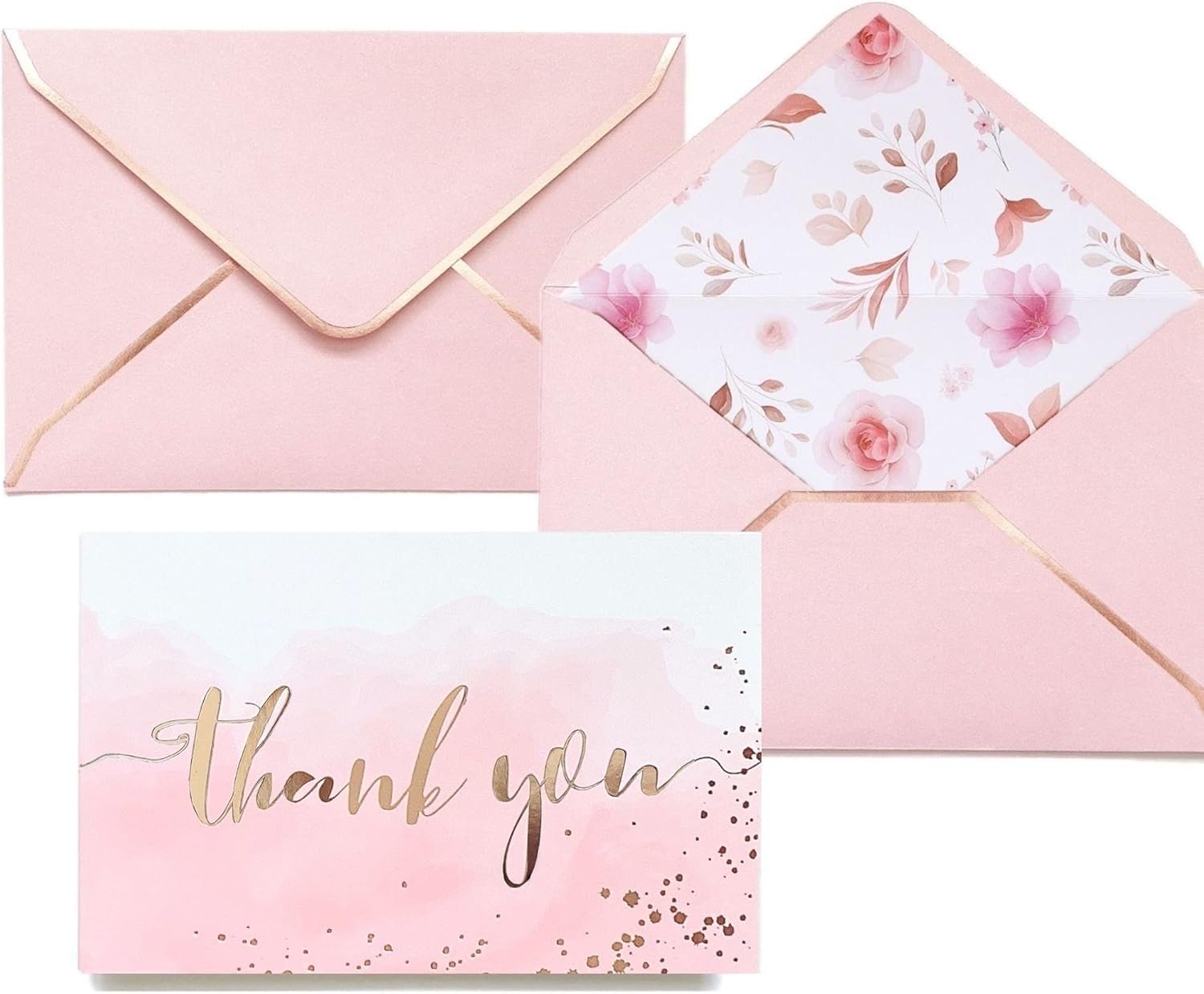 Rose Gold Thank You Cards - 36 Pack of Elegant Notes