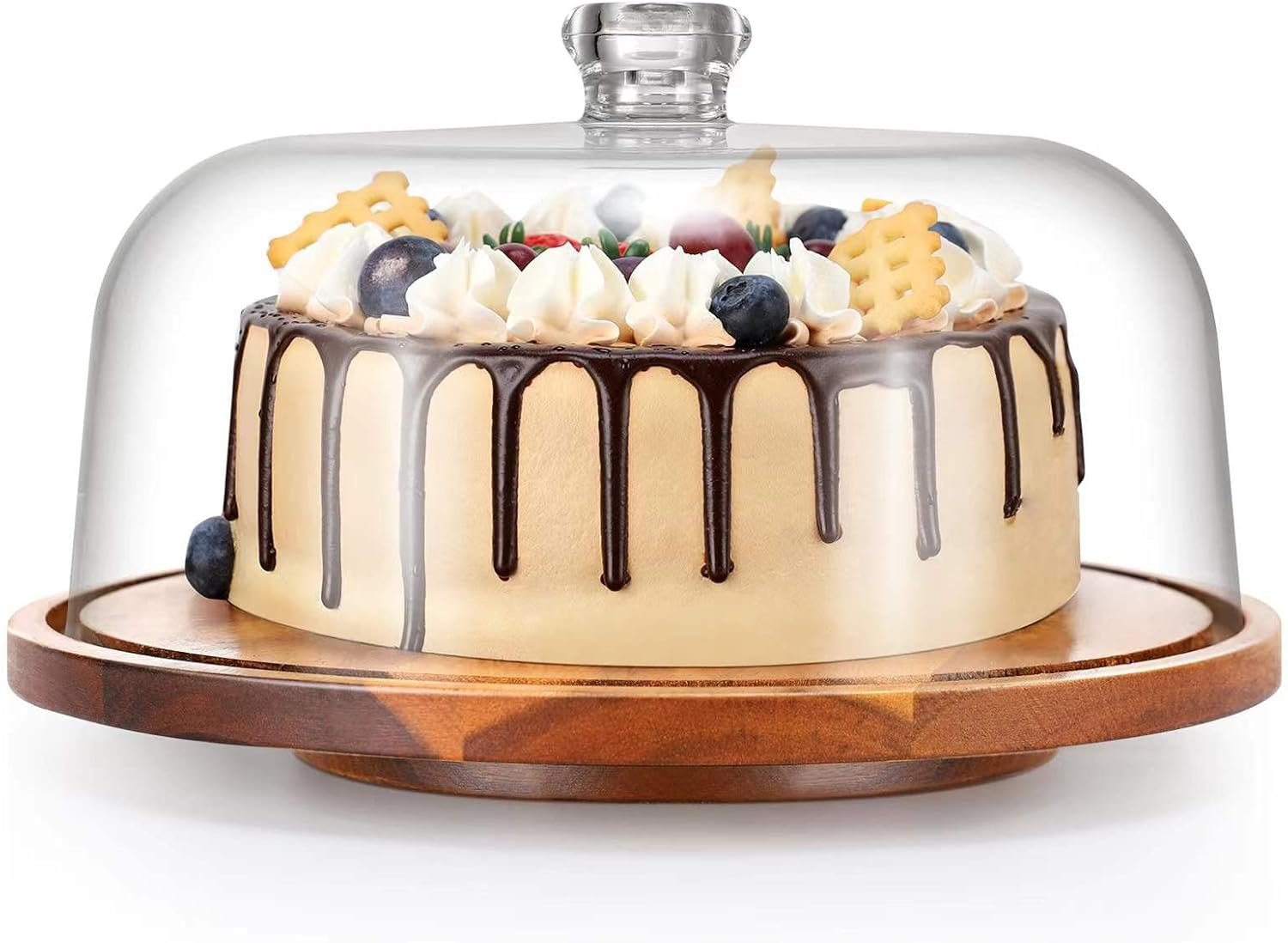Stunning Rotating Cake Stand with Acacia Wood Dome
